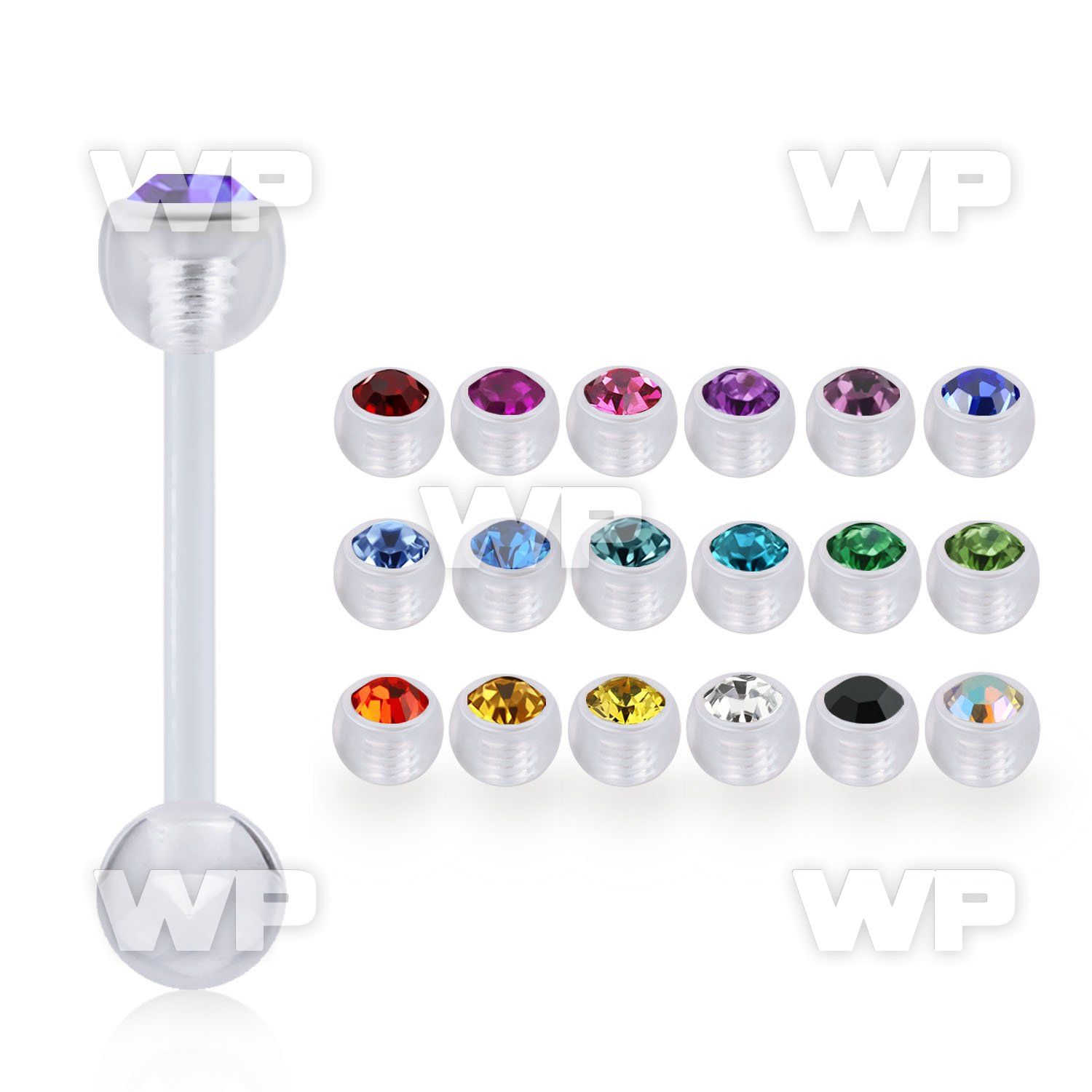 abbajb6 acrylic tongue barbell w 6mm bezel set crystal top ball