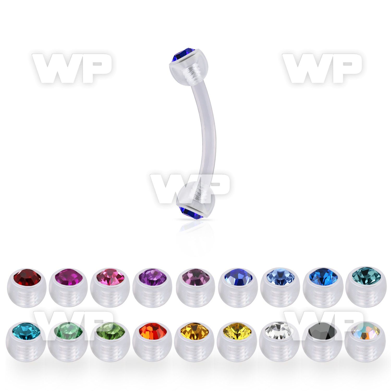 abneajb3 acrylic eyebrow banana w 3mm balls w bezel set crystals