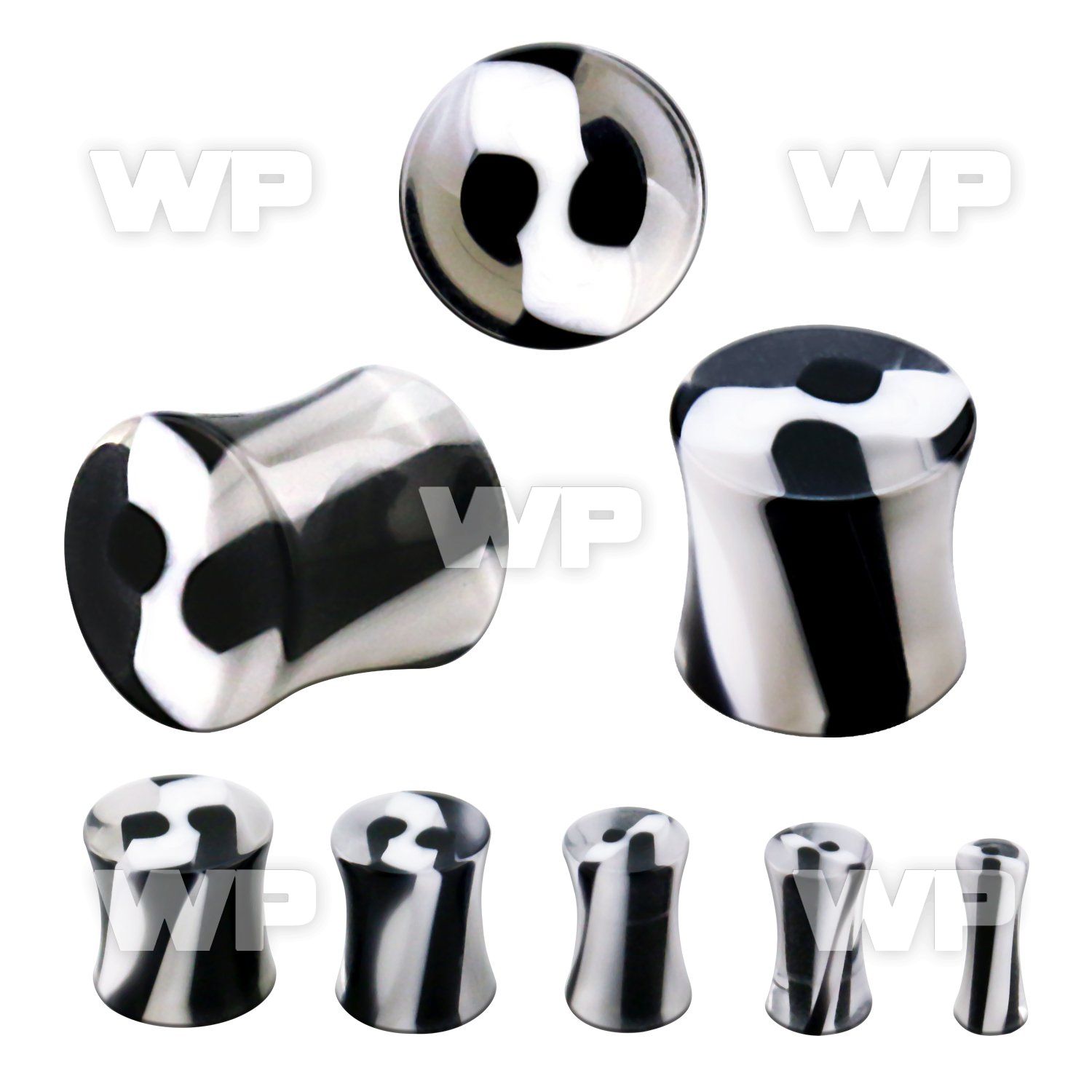 acpf solid acrylic double flared plug w black white swirl