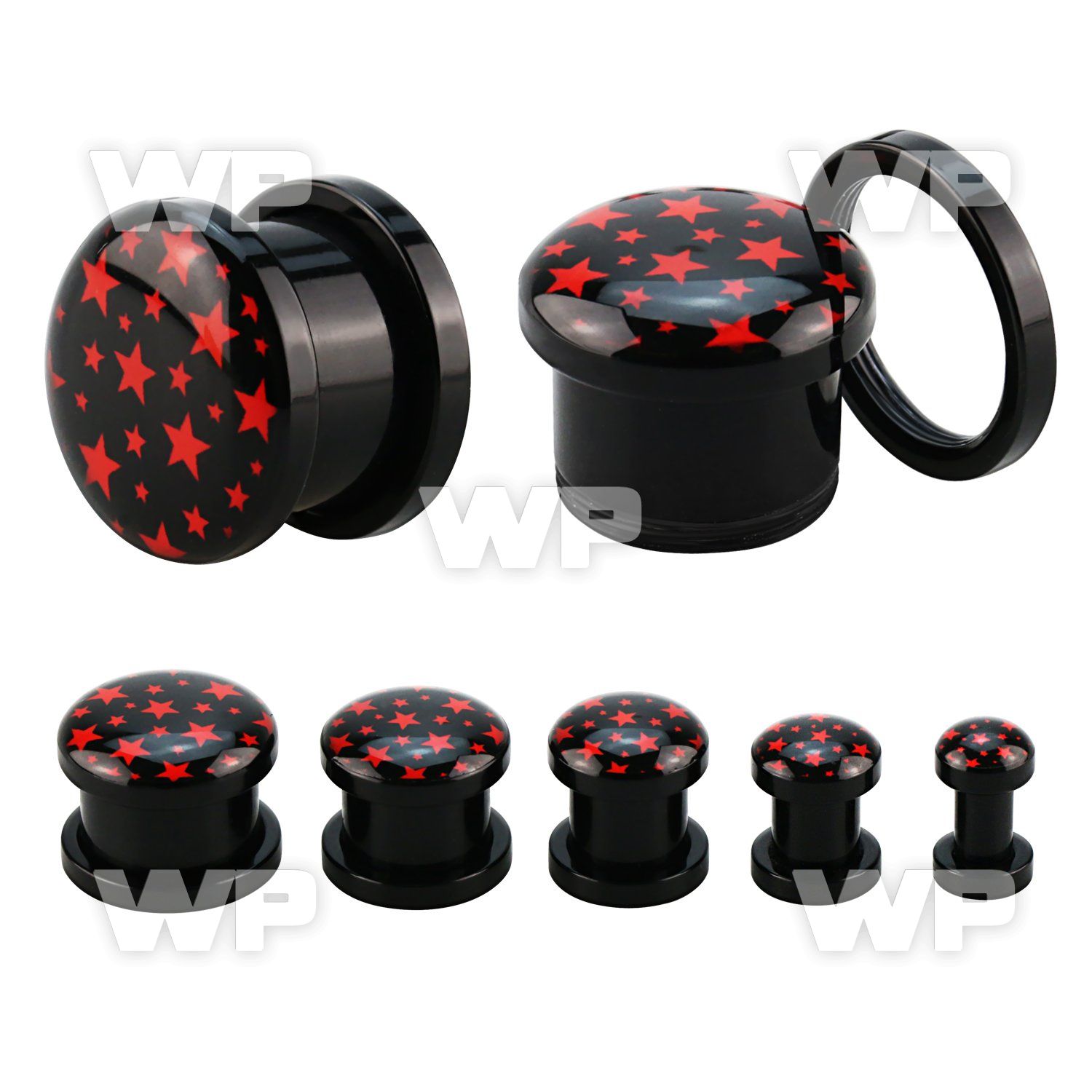 afpp black acrylic screw fit logo plug w red stars
