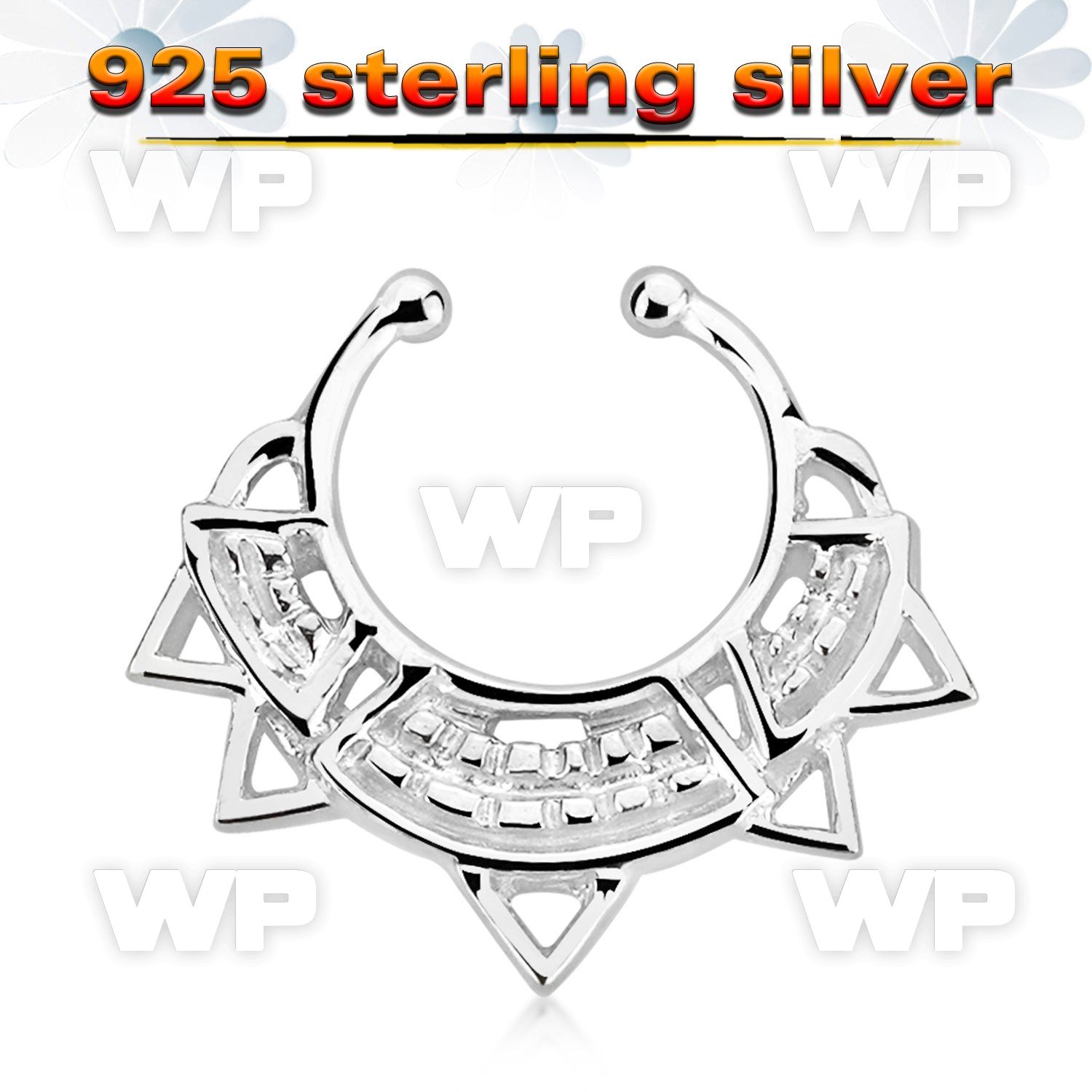agsepd10 silver fake septum clicker wide engraved indian design 