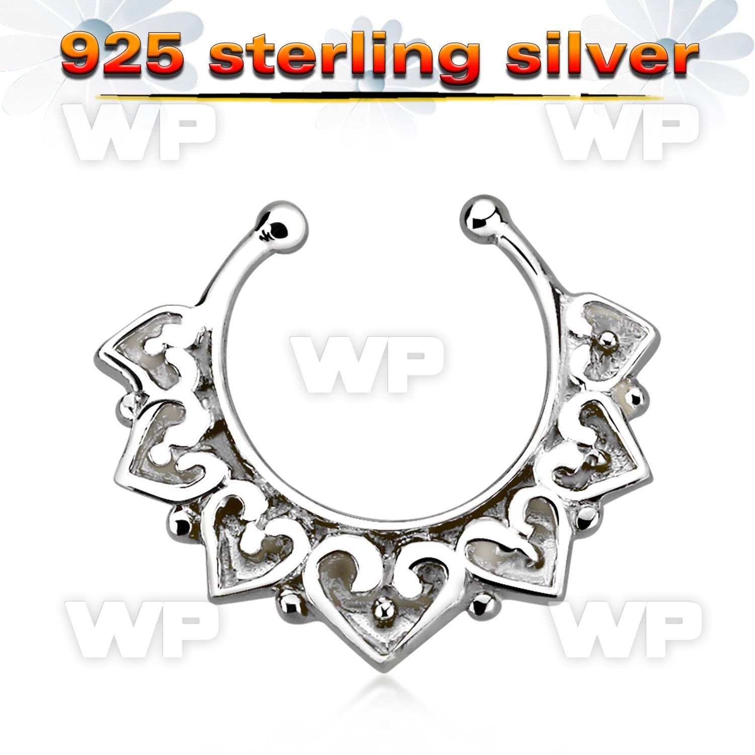 agsepd11 silver fake septum clicker wide engraved vintage design 