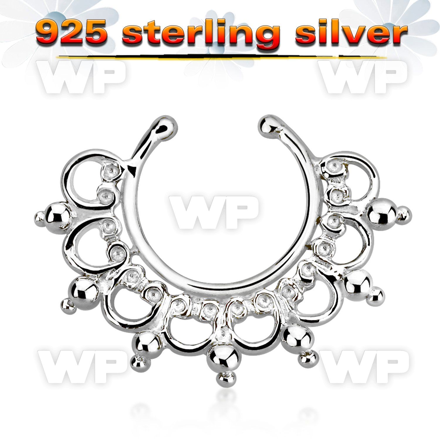 agsepd12 silver fake septum clicker engraved indian design 