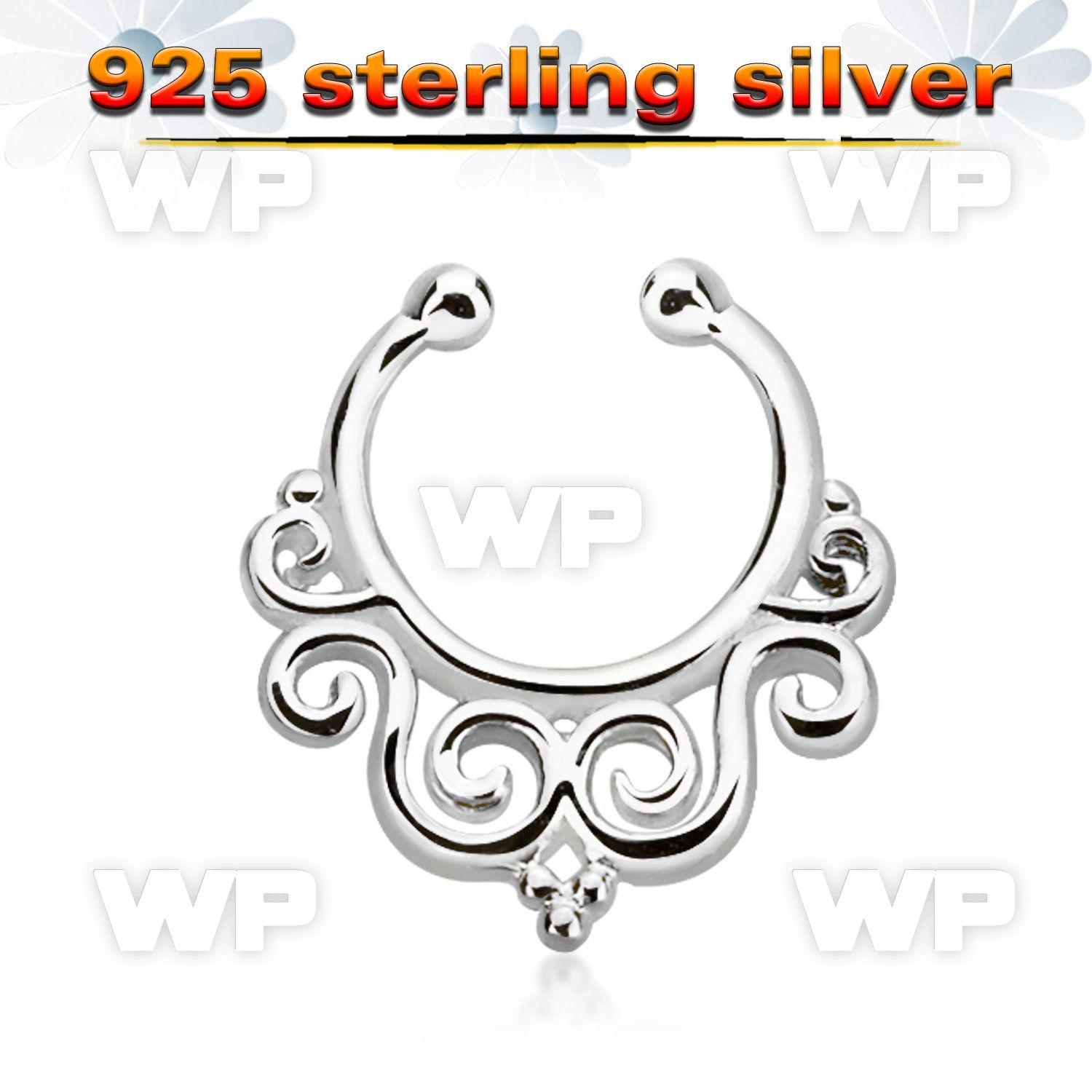 agsepd7 silver fake septum clicker in an decorated indian design