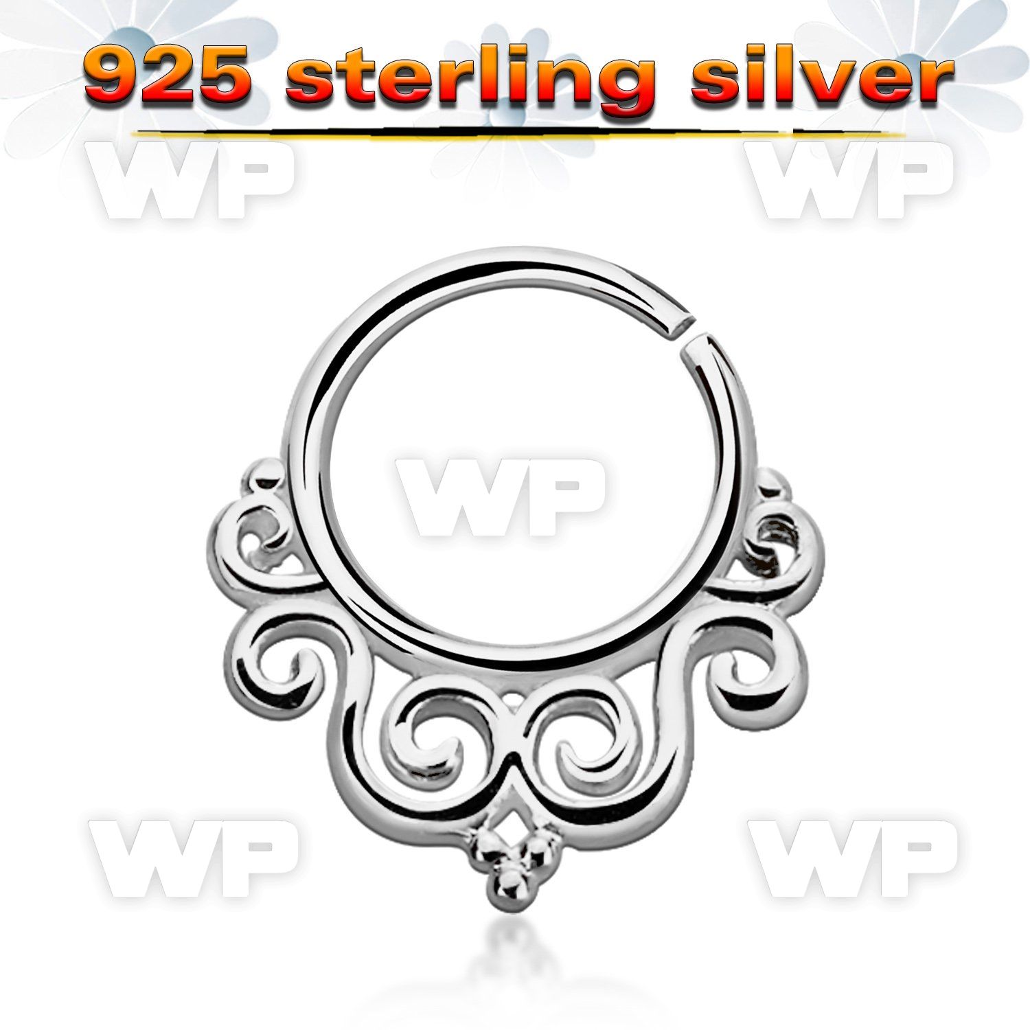 agsepv7 925 silver septum ring in a decorated indian design