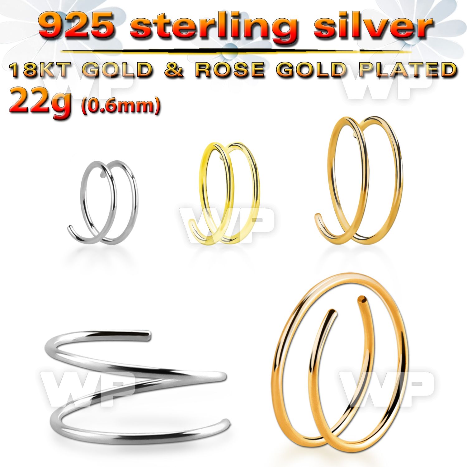 agspr22 sterling silver spiral nose ring, 22g (0.6mm)