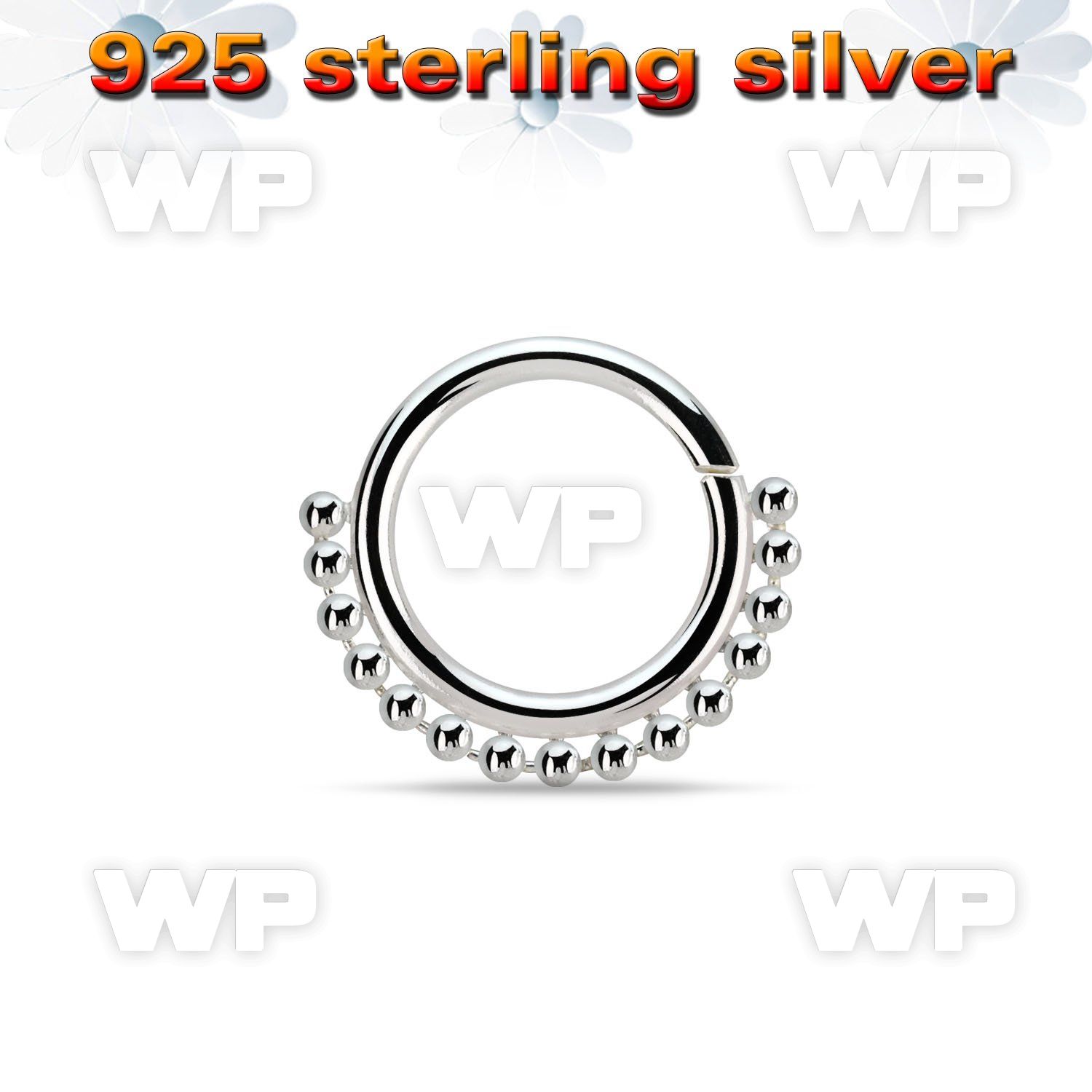 agspv16 silver seamless septum ring,16g w small beads