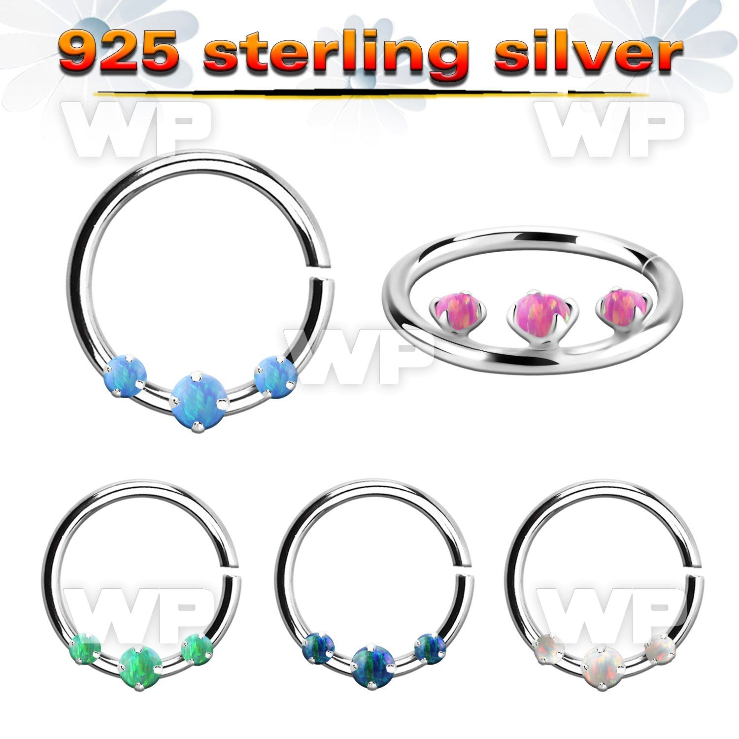 agspvo1 silver seamless septum ring w 2mm opal w 1.5mm opal