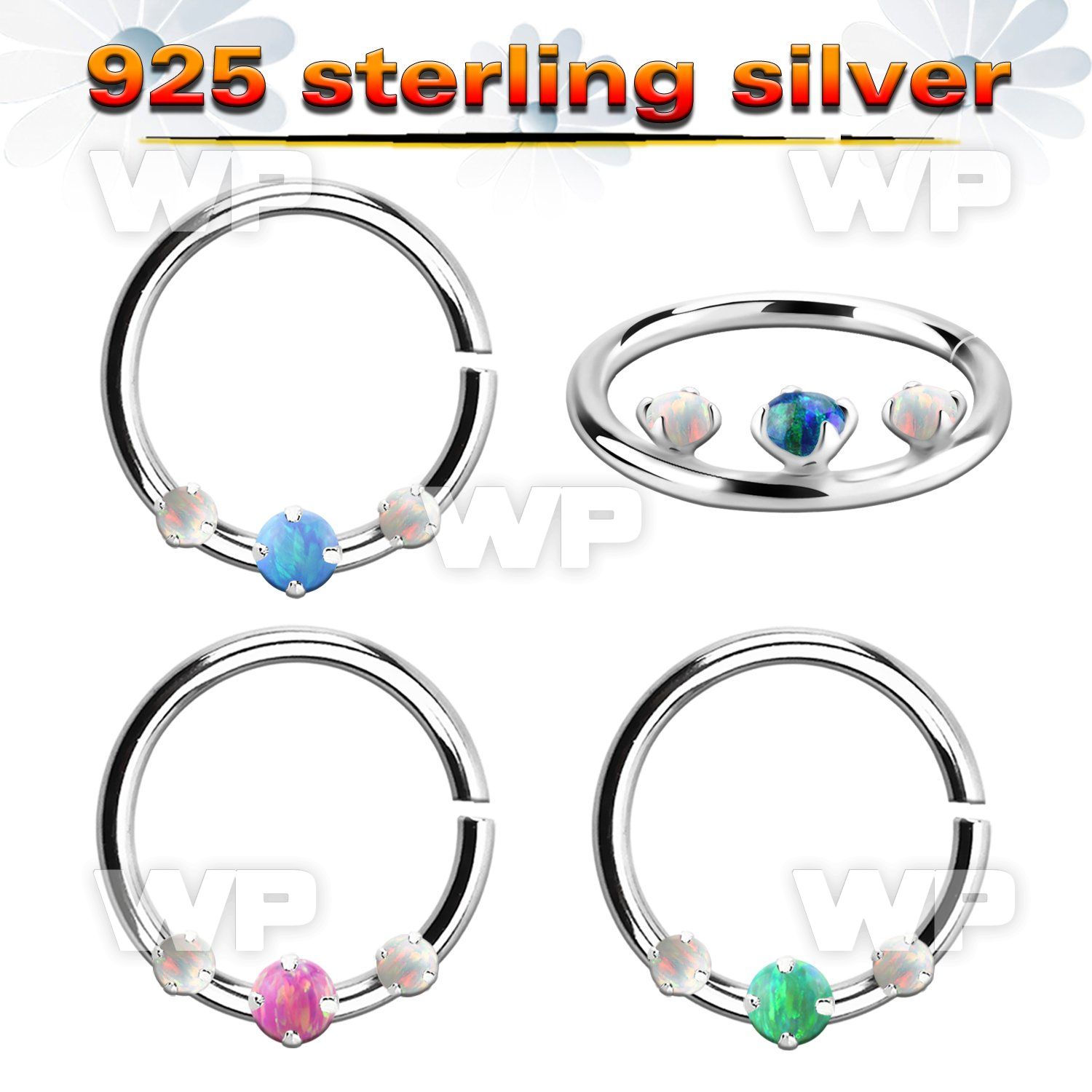agspvo1x silver seamless septum ring w 2mm opal 1.5mm white opal