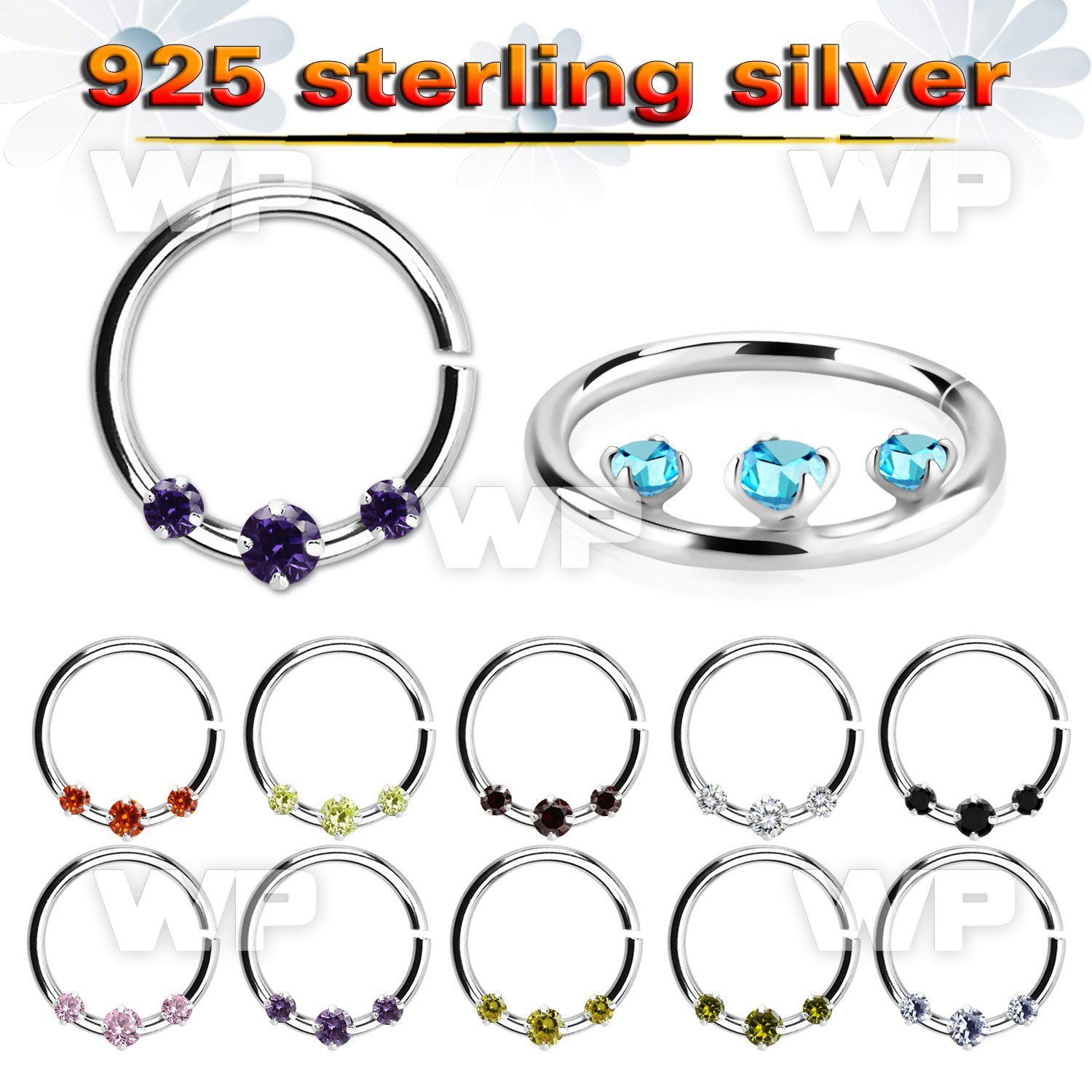 agspvz1 silver seamless ring for septum piercings, 18g w czs