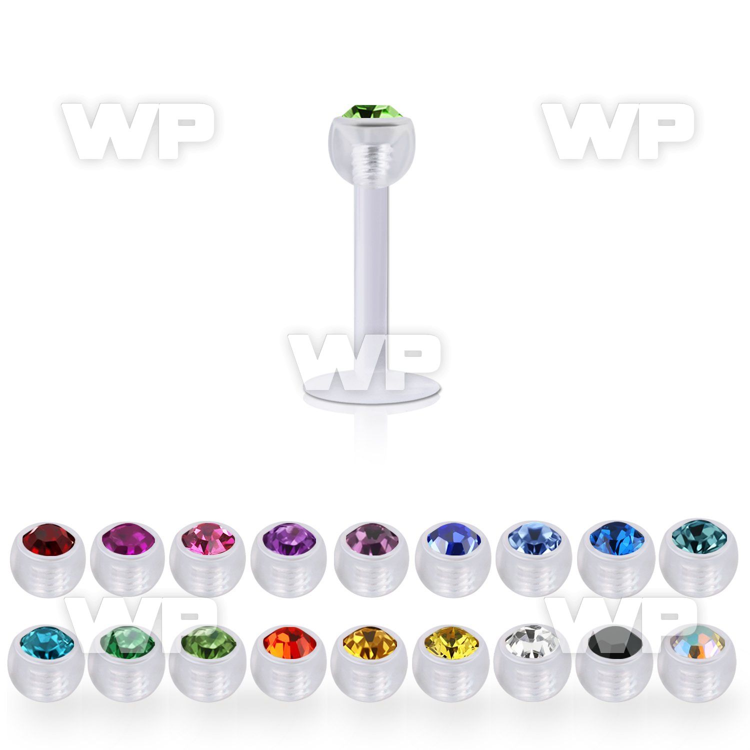 albeajb4 acrylic labret w a 4mm ball w bezel set crystal