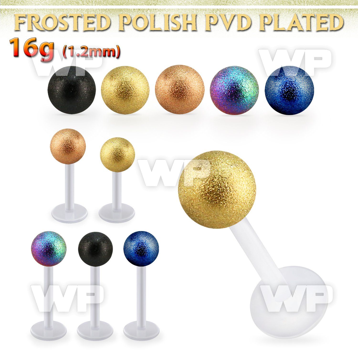 albfot5 bio  flex labret w 5mm plated frosted steel ball