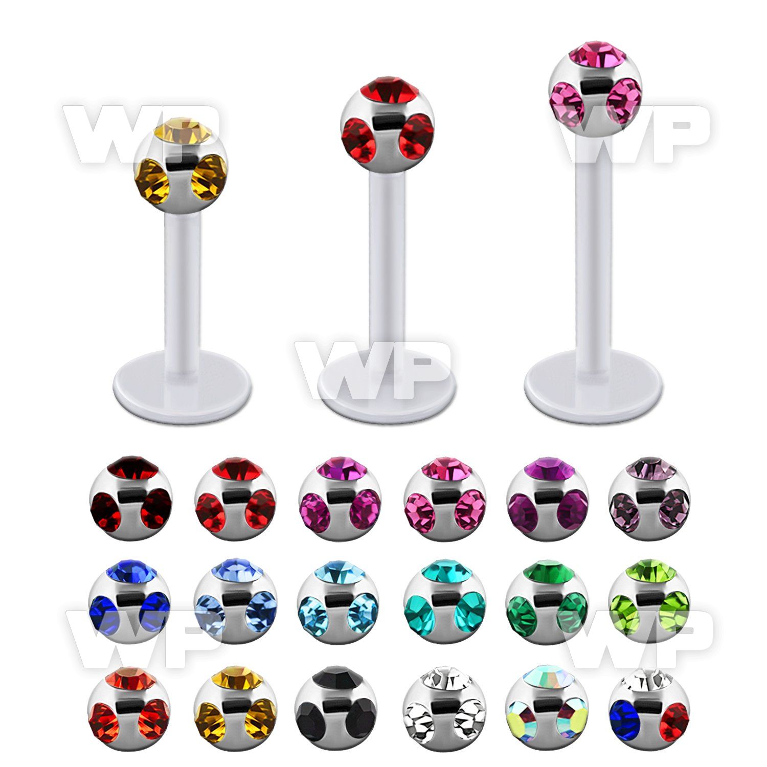 albmjb3 bio  flex labret w 3mm steel multi jewel ball