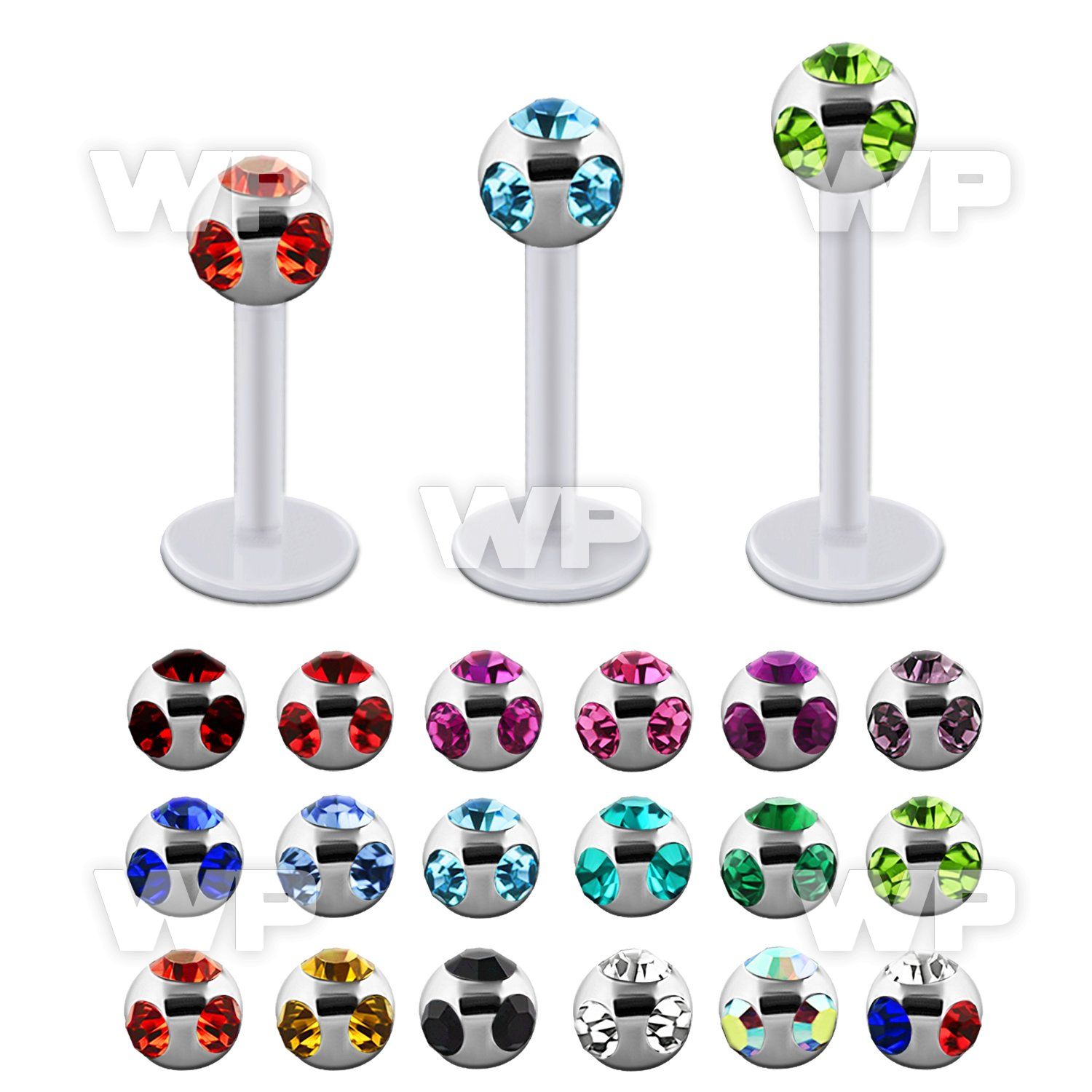 albmjb4 bio  flex labret w 4mm steel multi jewel ball