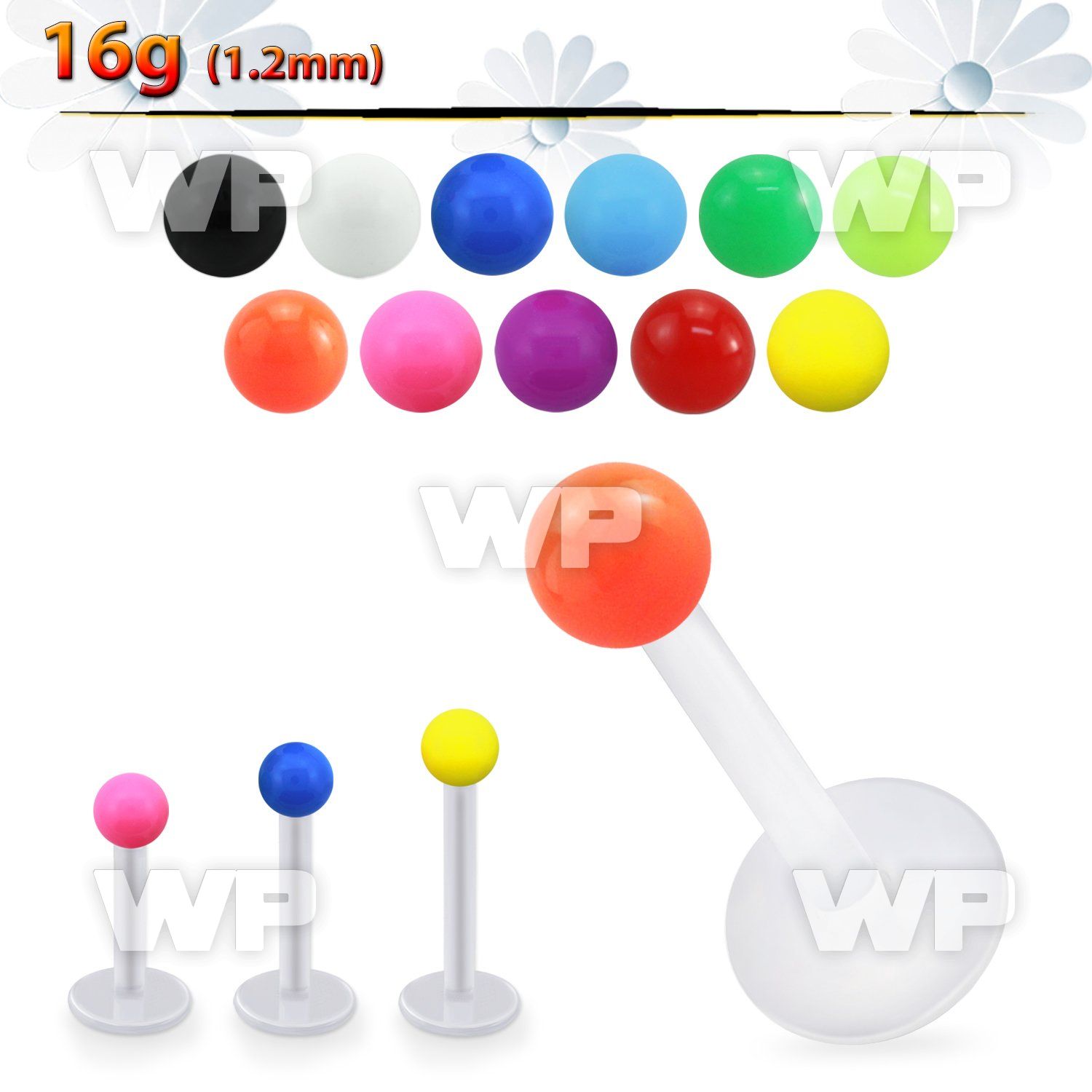 albsab3 bio  flex labret w 3mm acrylic ball in solid color