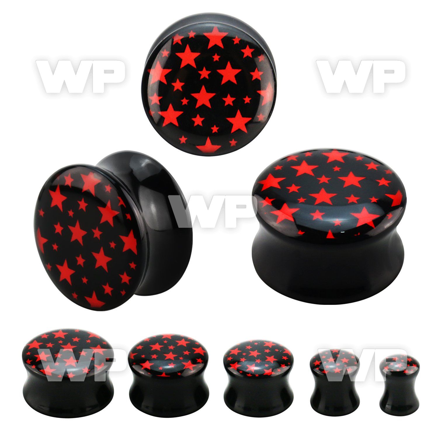 apghh black acrylic double flare logo plug with cute red stars