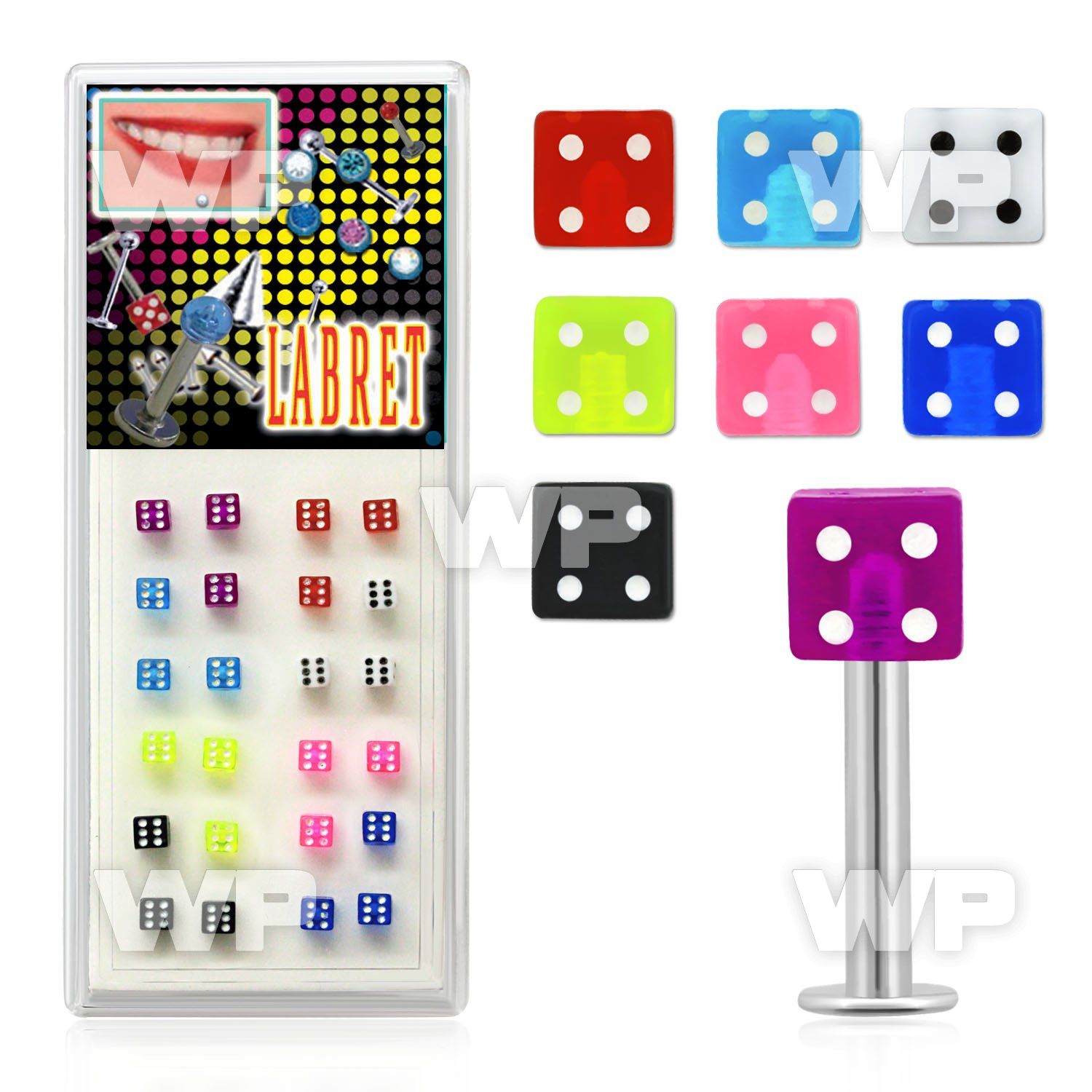 b4184f box w surgical steel labret studs 1 6mm 4mm acrylic uv lower lip piercing
