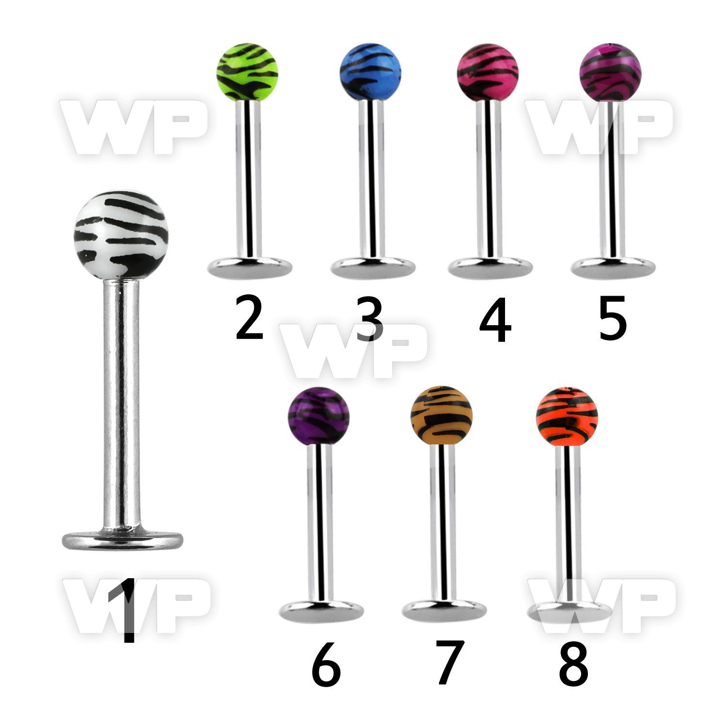b41fc surgical steel labret stud 1 2mm 3mm mixed color striped lower lip piercing