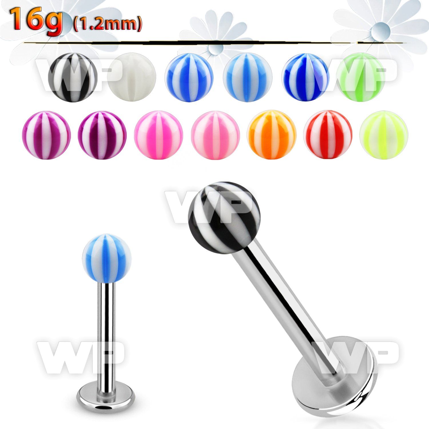b44w4z surgical steel labret stud 1 2mm 3mm acrylic uv beach lower lip piercing