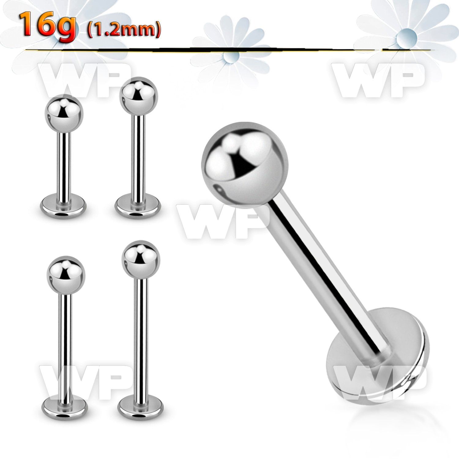 b44z surgical steel labret stud 1 2mm 3mm ball lower lip piercing