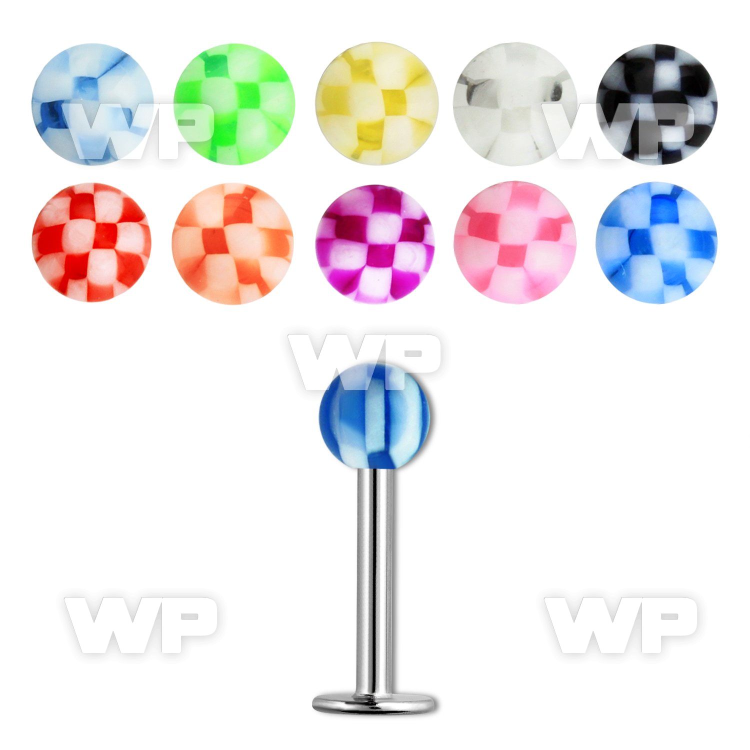 b4624z surgical steel labret stud 1 2mm 3mm uv checkered ball lower lip piercing