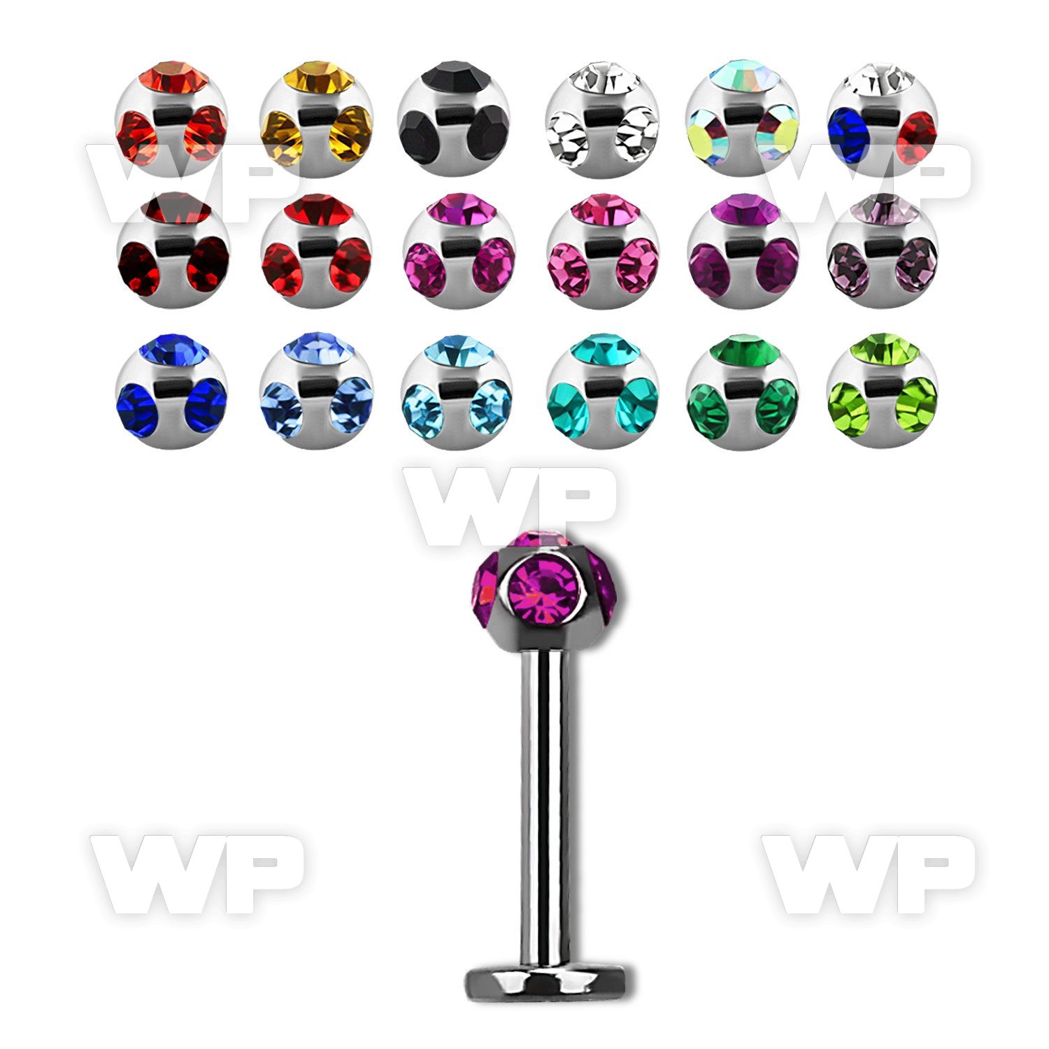 b467 surgical steel labret stud 1 2mm 3mm multi jewel ball lower lip piercing