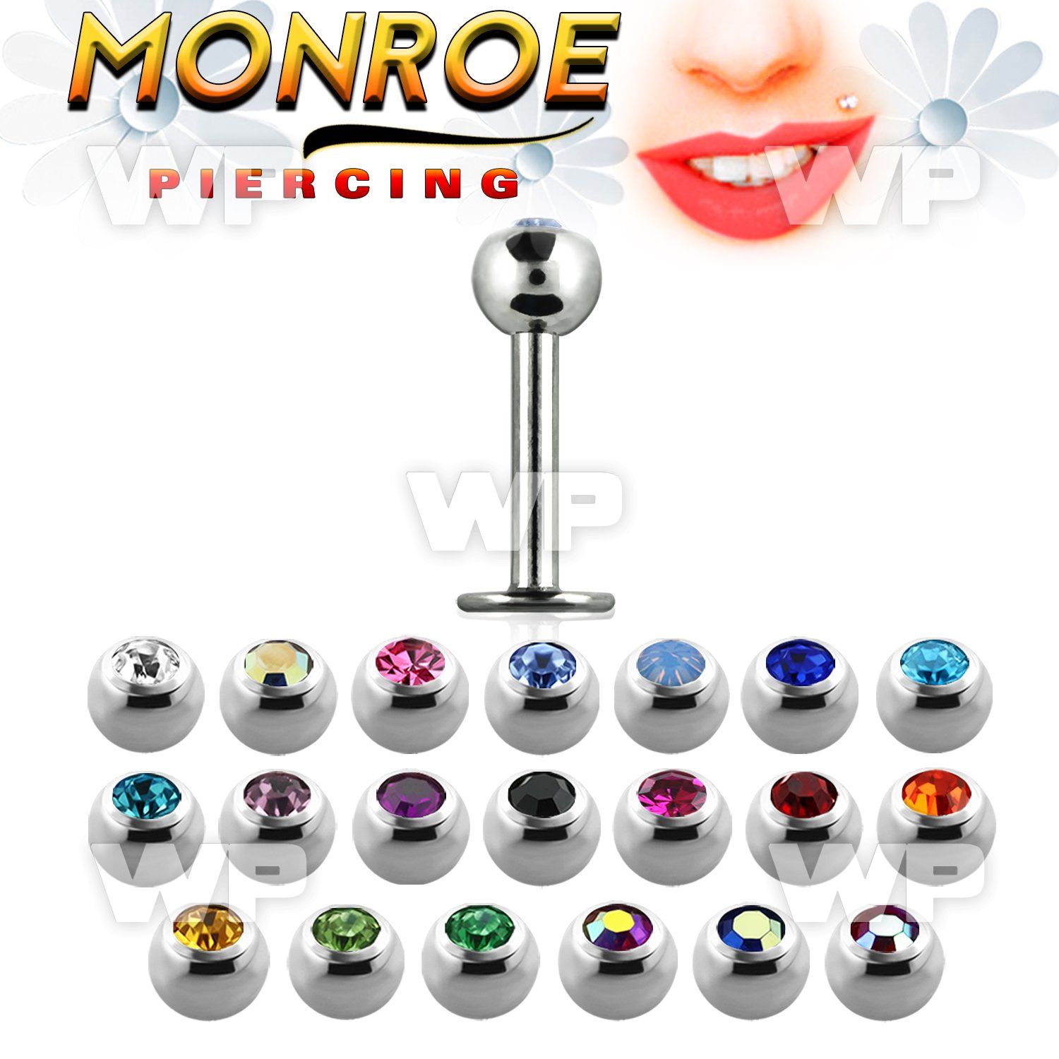 b46ju surgical steel monroe piercing 1 2mm 3mm press fit jewel lower lip piercing