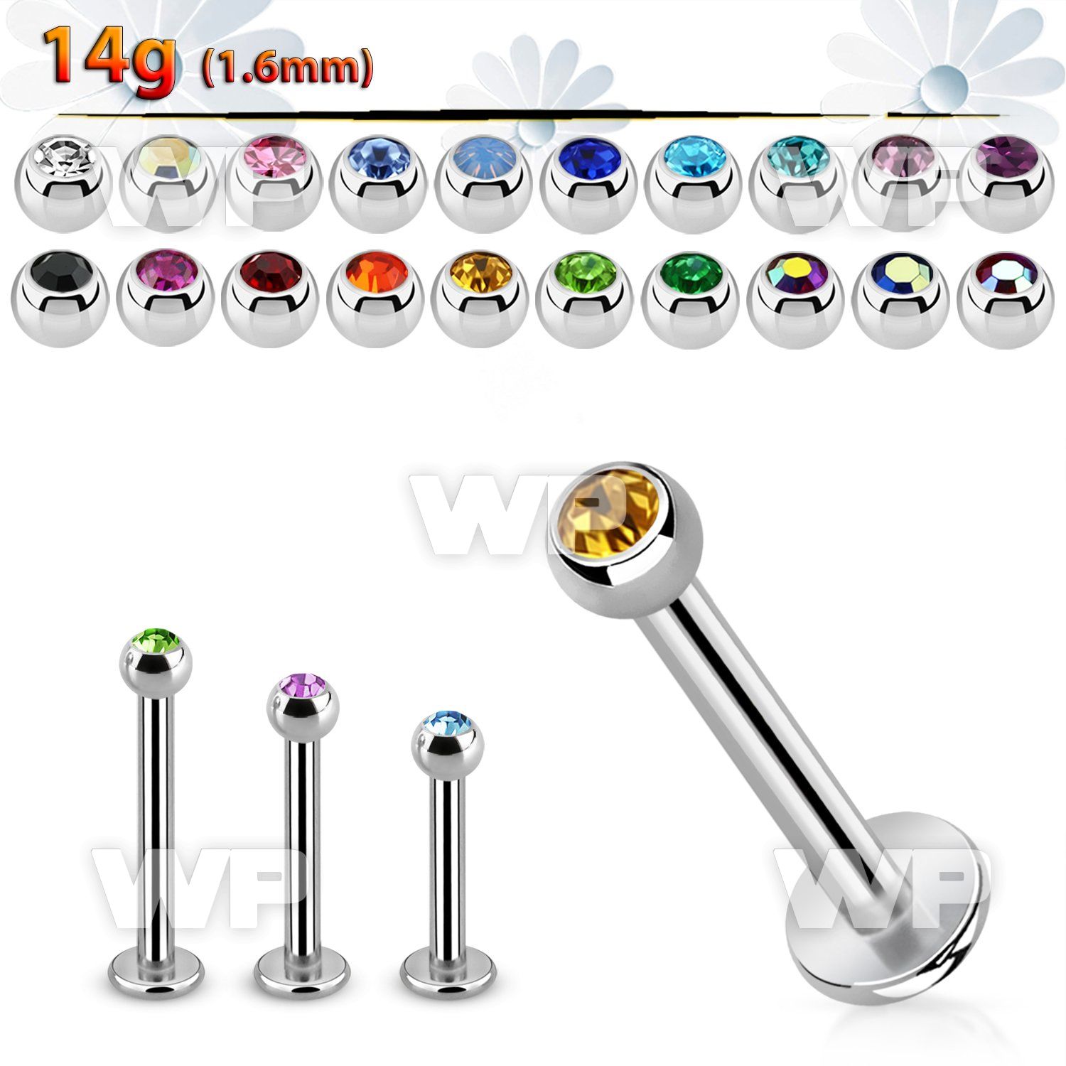 b46zi surgical steel labret stud 1 6mm 3mm press fit jewel bal lower lip piercing