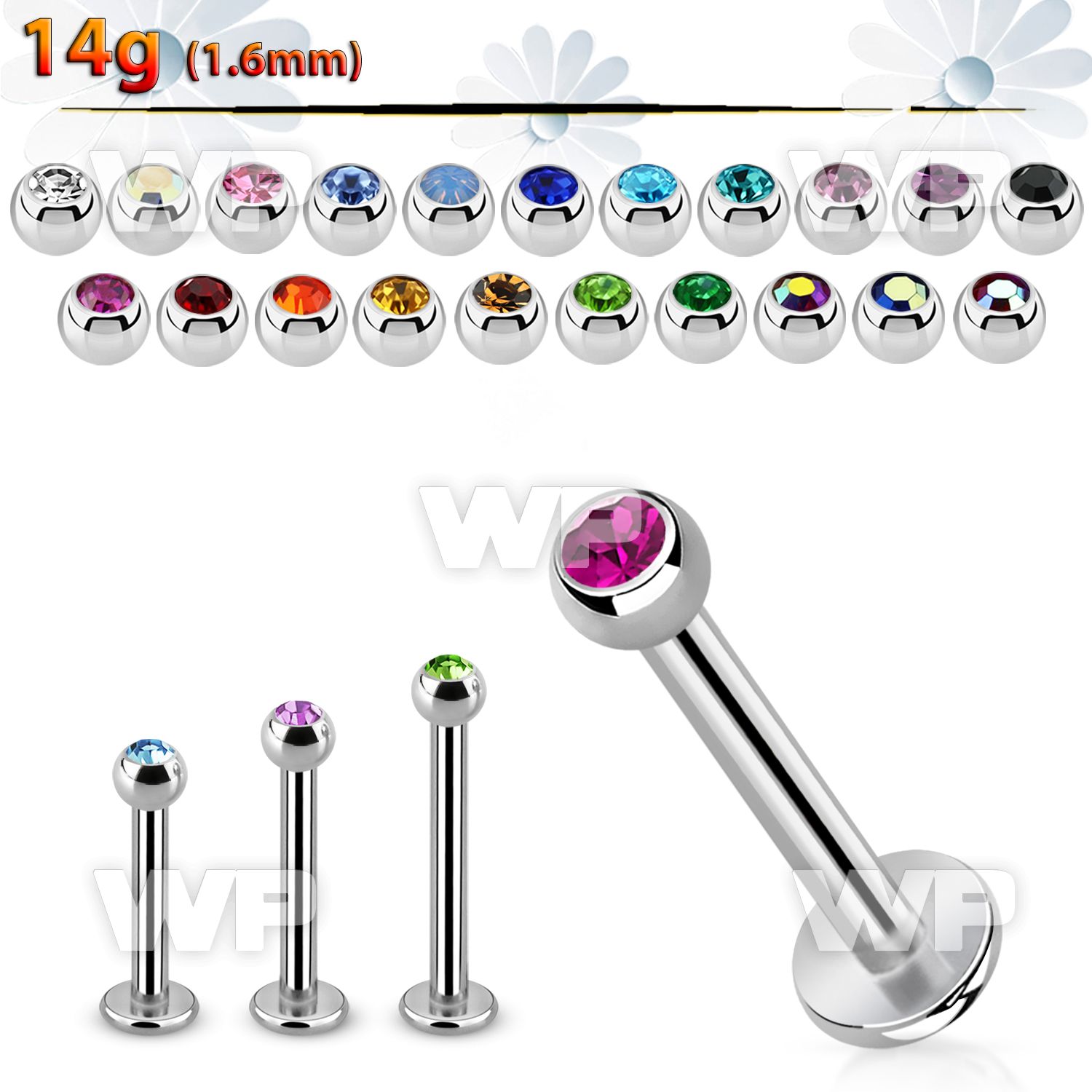 b46zi surgical steel labret stud 1 6mm 3mm press fit jewel bal lower lip piercing