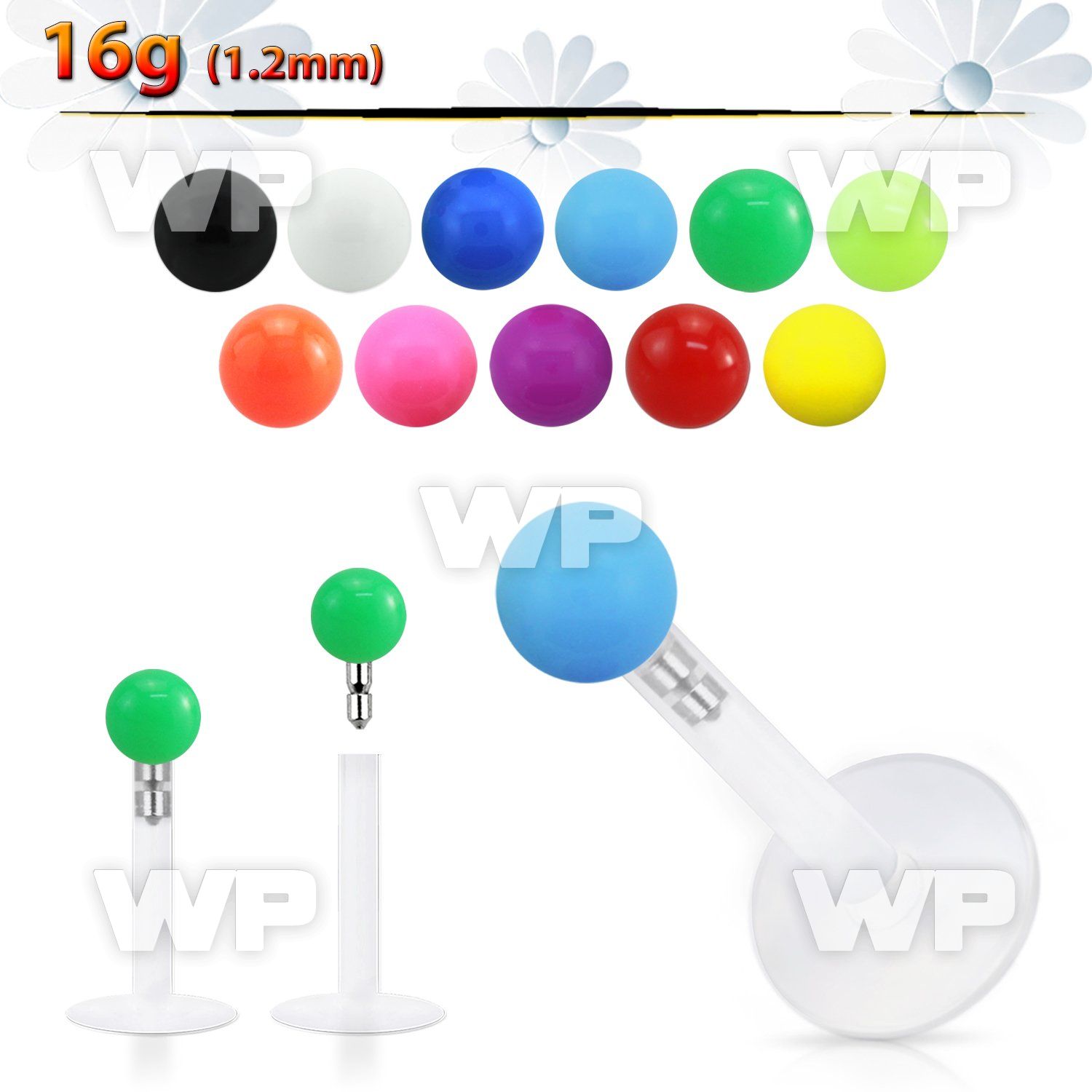 b48374z bio flex labret 1 2mm push in 3mm solid color acrylic lower lip piercing