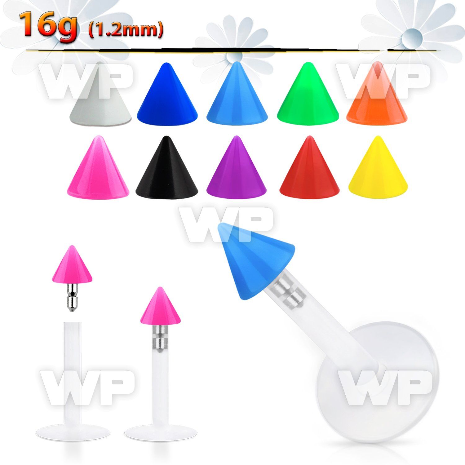 b48376uz bio flex labret 1 2mm push in 3mm solid color acrylic lower lip piercing