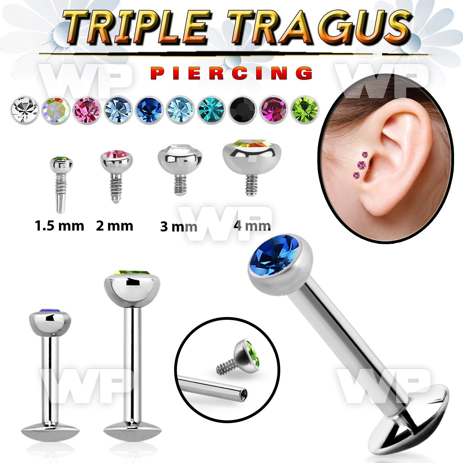b48a6 surgical steel internally threaded labret stud 1 2mm pre tragus piercing