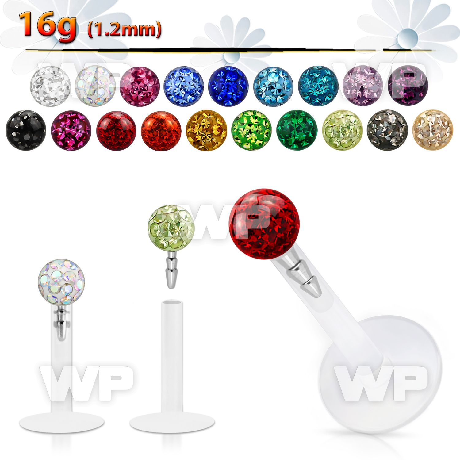 b48daz bio flex labret 1 2mm 316l steel push in 3mm multi cryst lower lip piercing