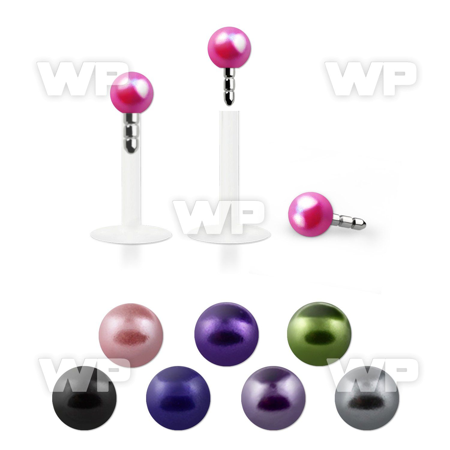 b48maz bio flex labret 1 2mm push in 3mm faux pearl ball lower lip piercing