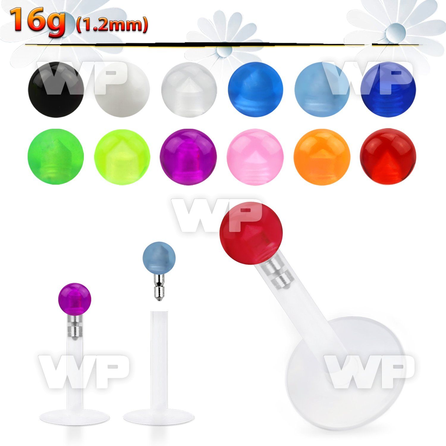 b48q4ks bio flex labret stud 1 2mm push in 2 5mm acrylic uv ball lower lip piercing