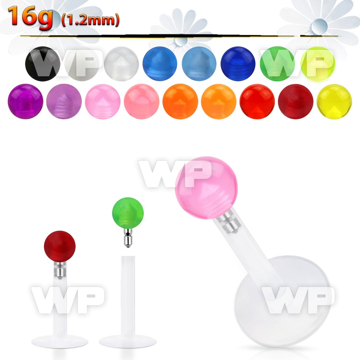 b48q4z bio flex labret stud 1 2mm push in 3mm acrylic uv ball lower lip piercing