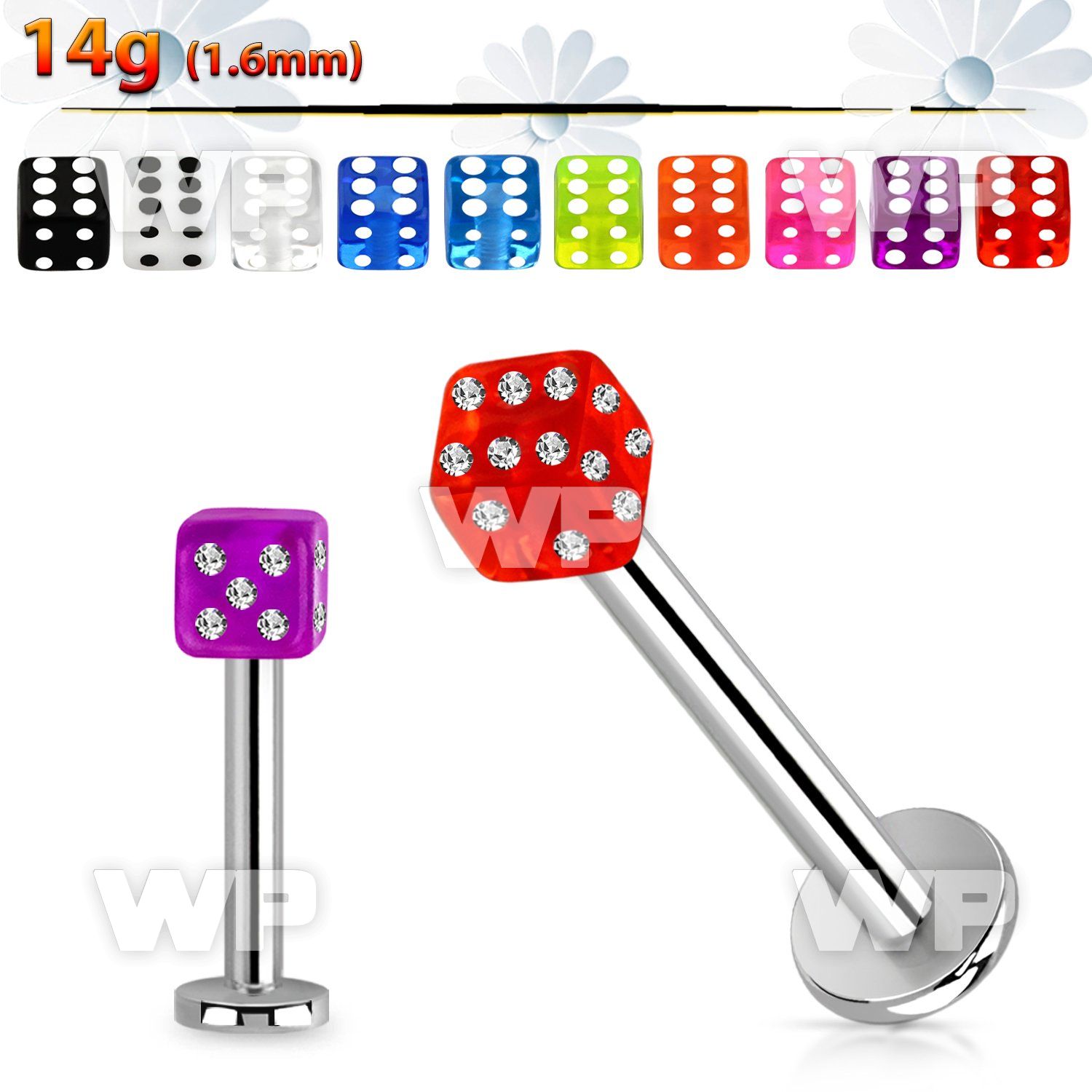 b4hq186 surgical steel labret stud 1 6mm 4mm acrylic multi cryst lower lip piercing