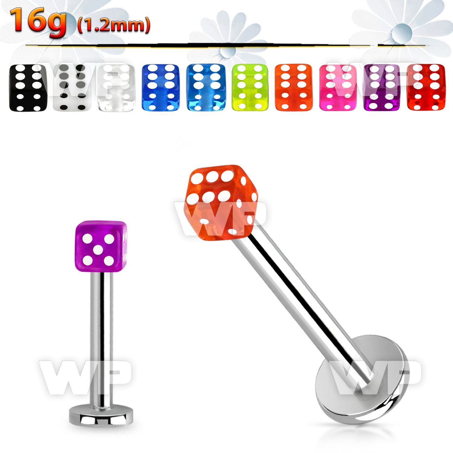 b4hq18z surgical steel labret stud 1 2mm 3mm acrylic uv dice len lower lip piercing