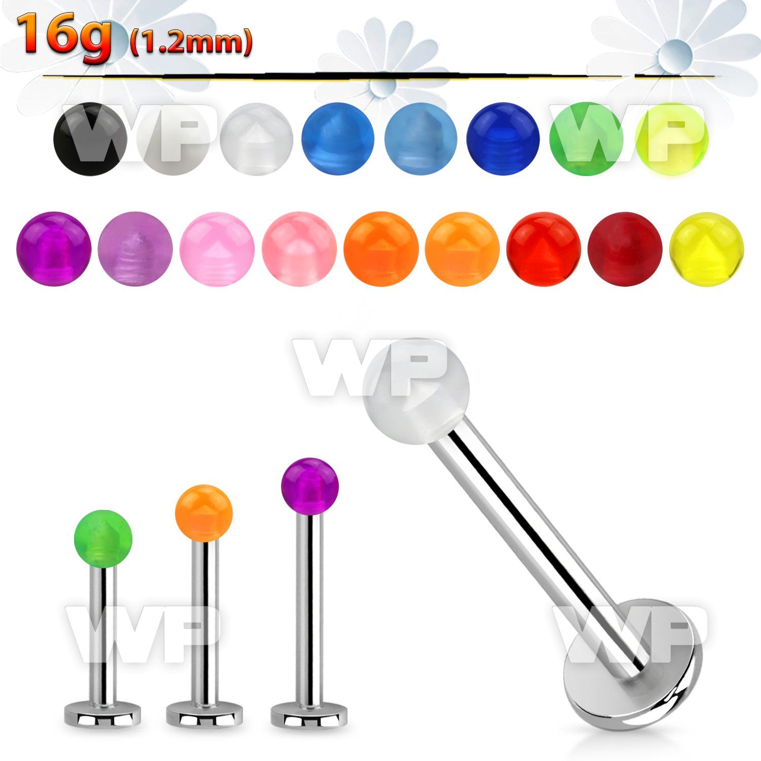 b4hq4z surgical steel labret stud 1 2mm 3mm acrylic uv ball lower lip piercing