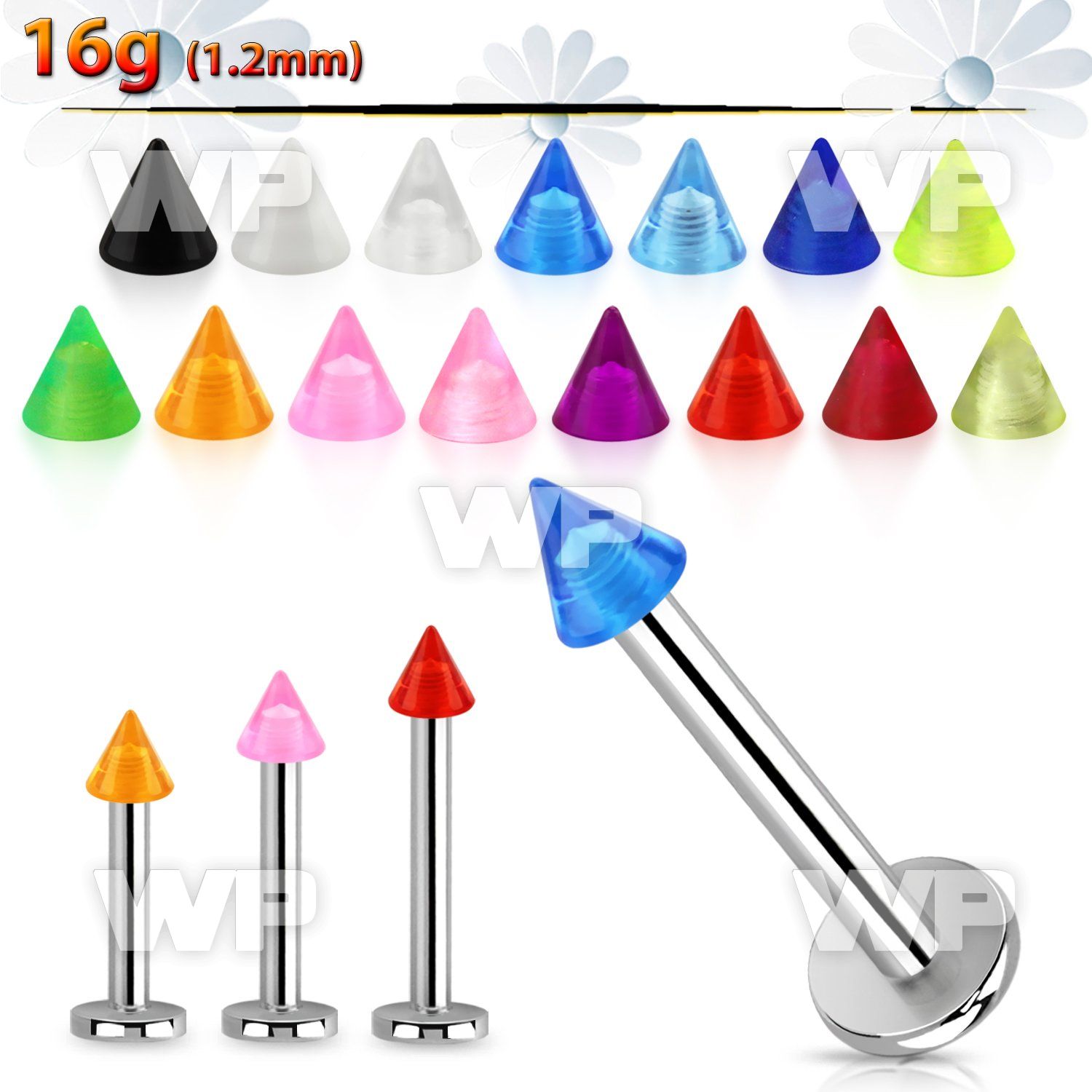 b4hq6uz surgical steel labret stud 1 2mm 3mm acrylic uv cone lower lip piercing