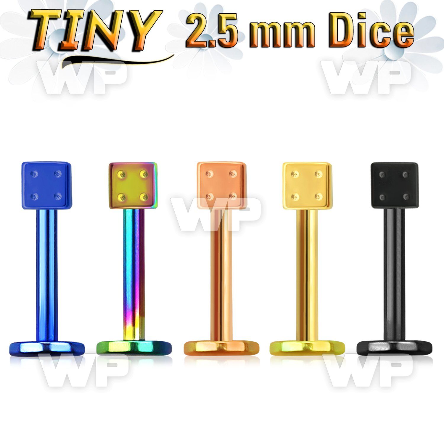 b4r18ks ion plated 316 steel labret 1 2mm 2 5mm dice lower lip piercing