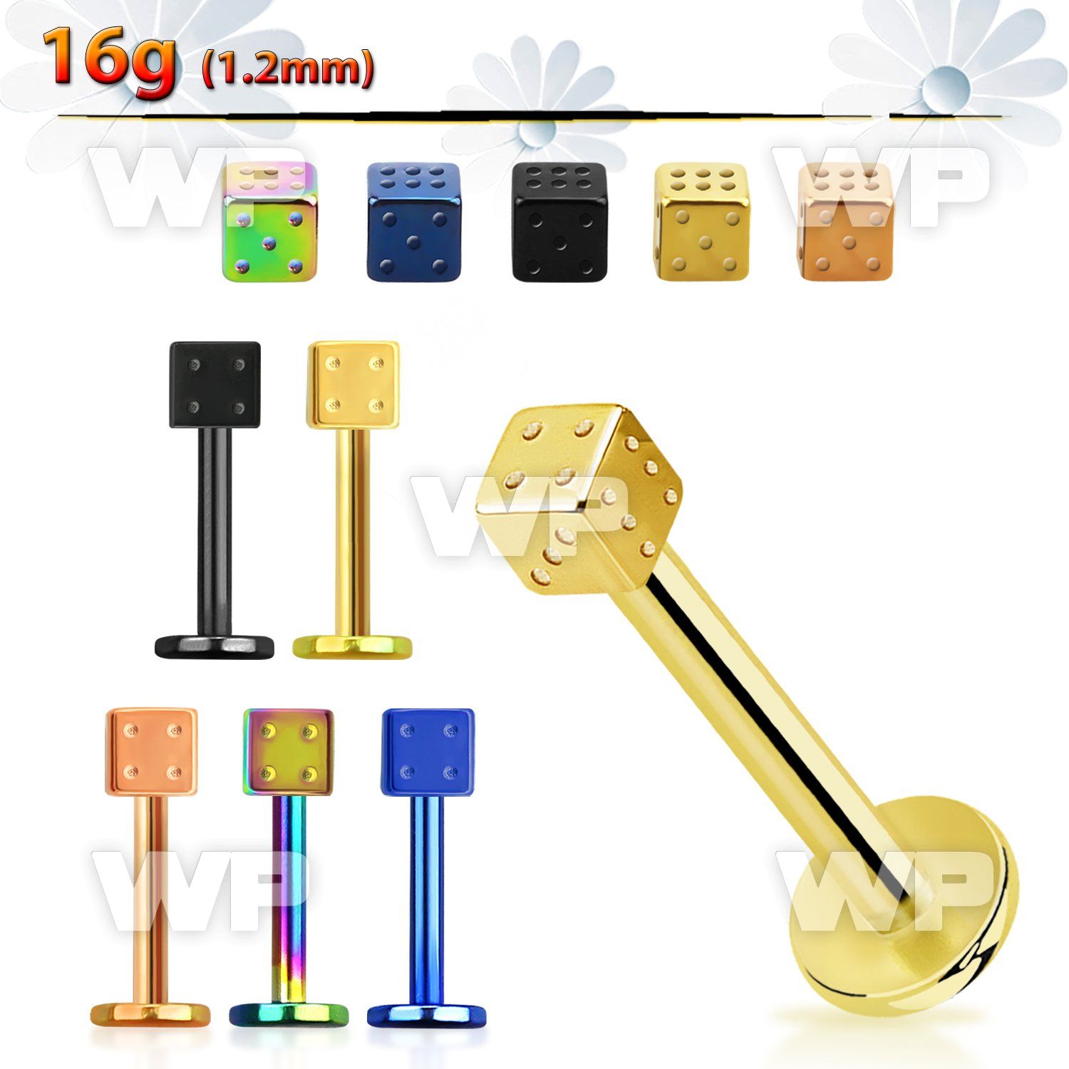 b4r18z ion plated 316 steel labret 1 2mm 3mm dice lower lip piercing