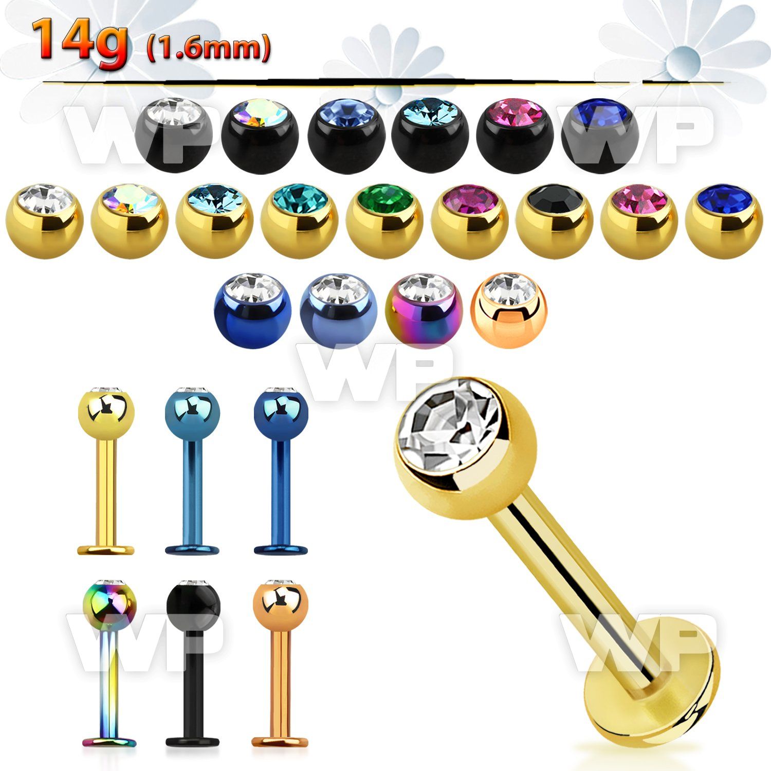 b4r60 ion plated 316 steel labret 1 6mm 4mm press fit jewel lower lip piercing