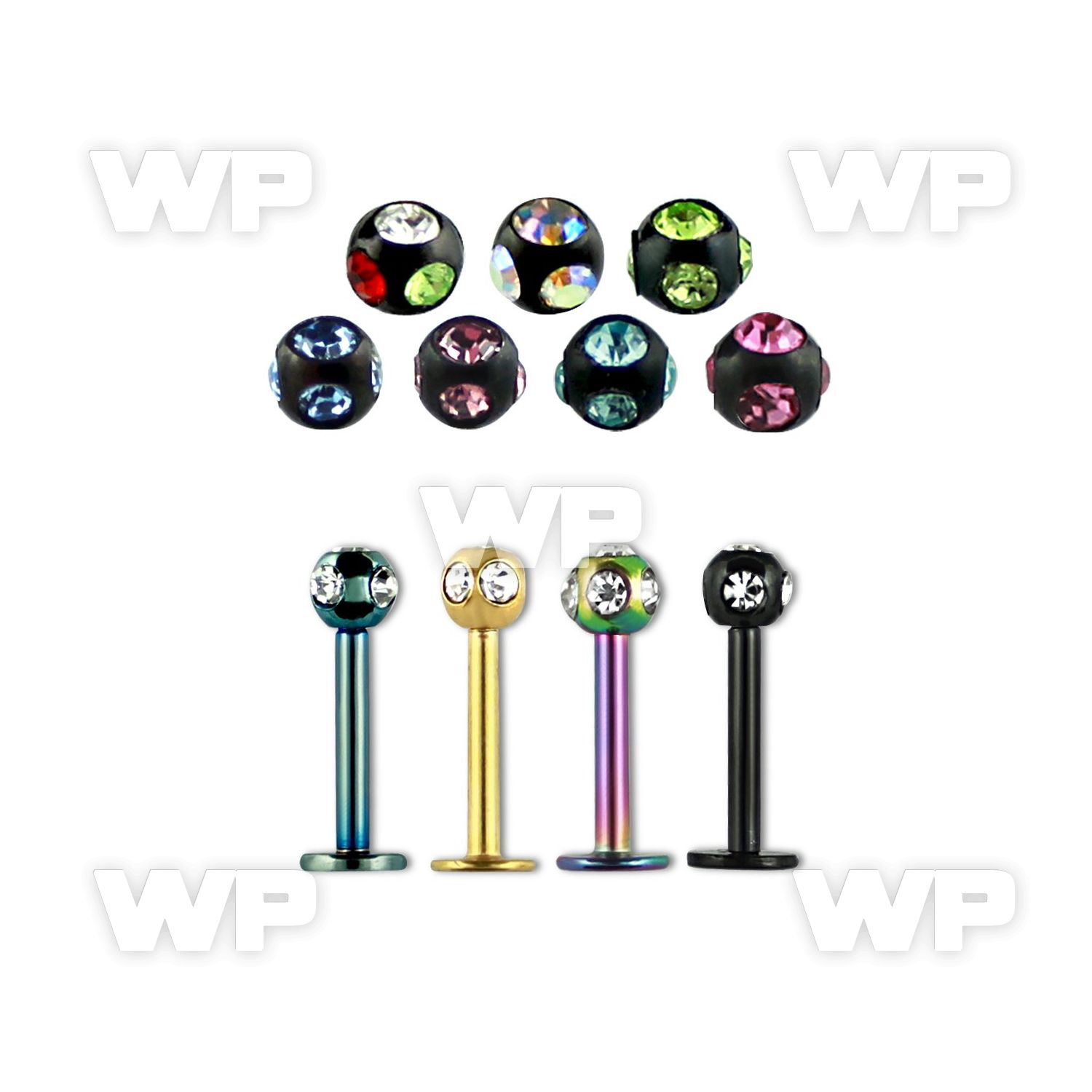 b4r67 ion plated 316 steel labret 1 2mm 3mm multi jewel ball lower lip piercing