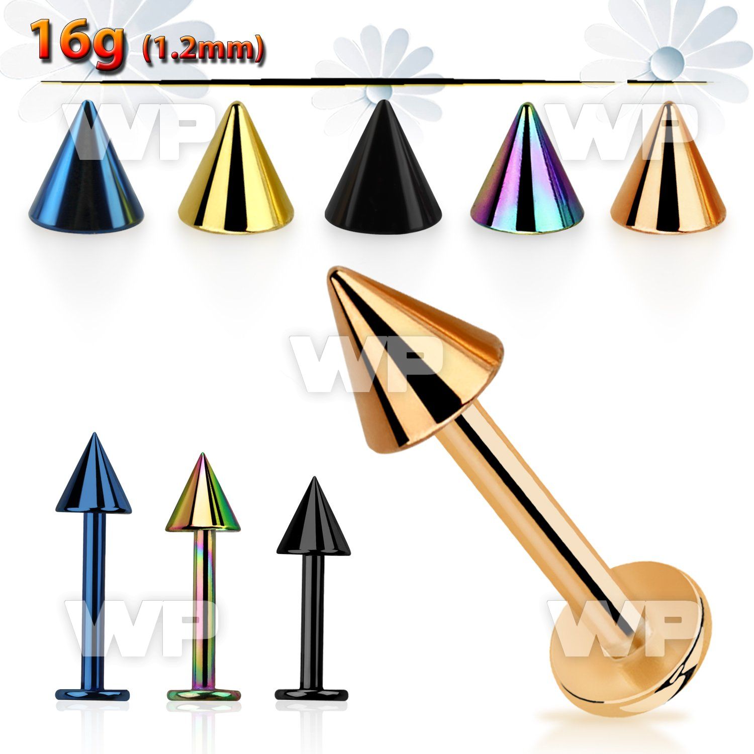 b4r6u03 ion plated 316 steel labret 1 2mm 4mm cone lower lip piercing