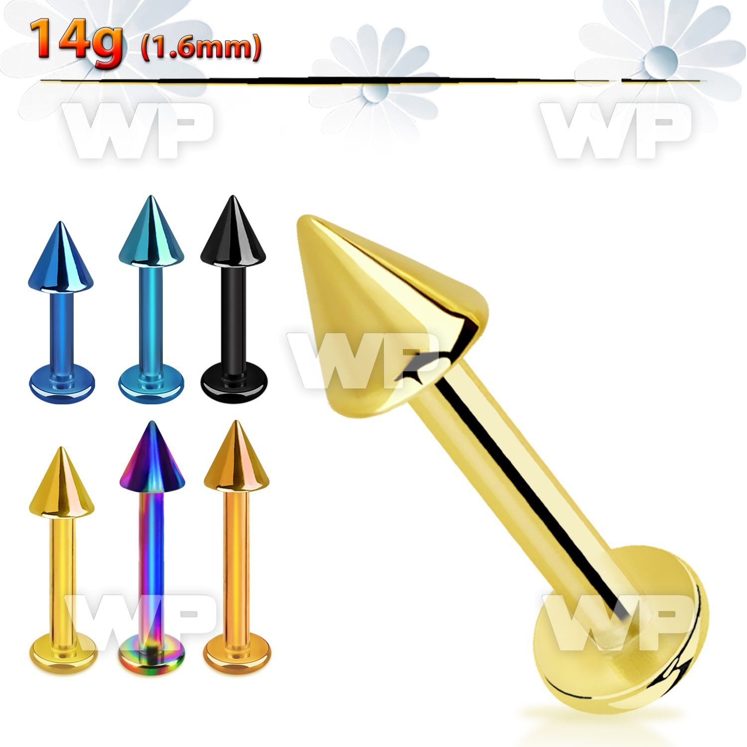 b4r6u0 ion plated 316 steel labret 1 6mm 4mm cone lower lip piercing