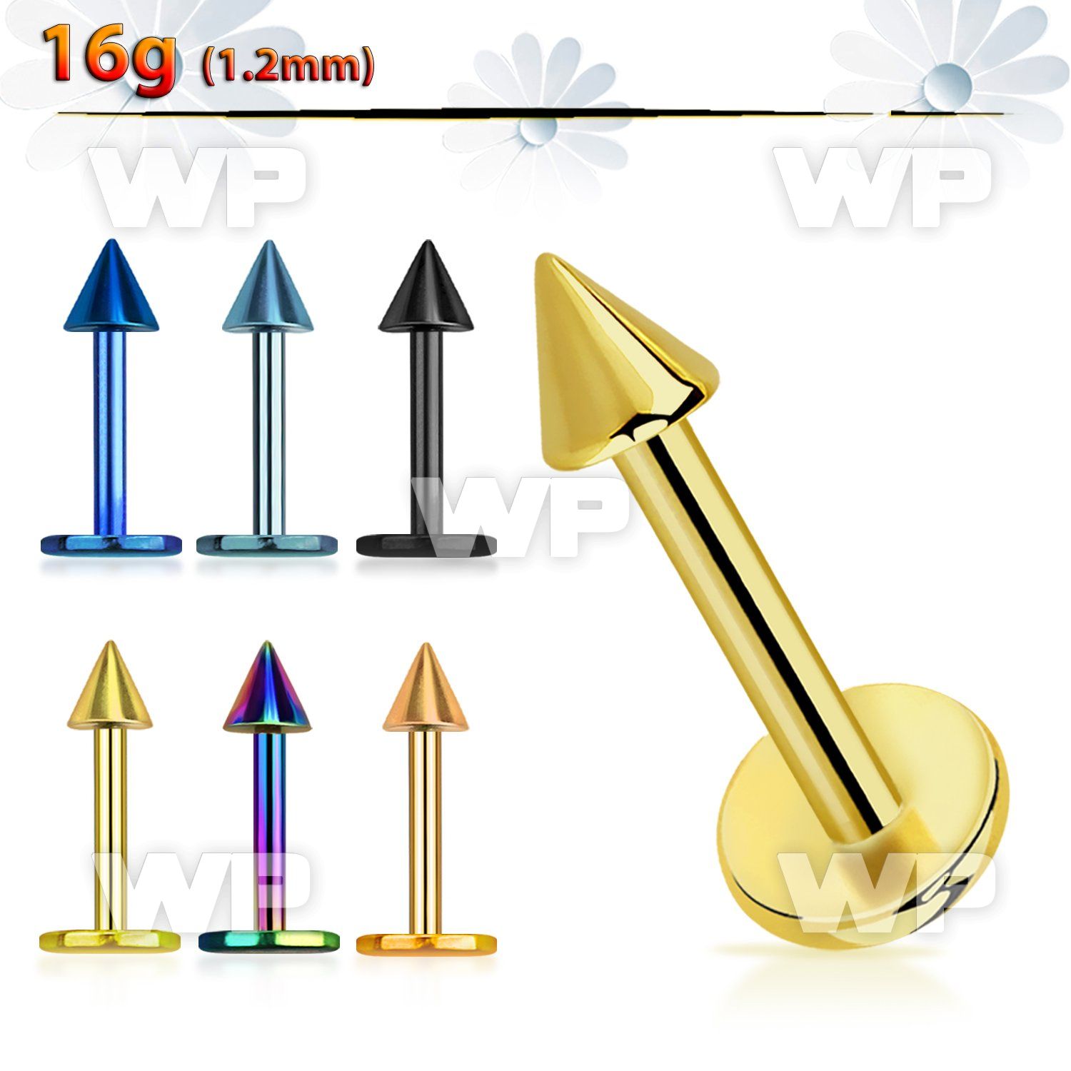 b4r6uks ion plated 316 steel labret 1 2mm 2 5mm cone length 8mm lower lip piercing