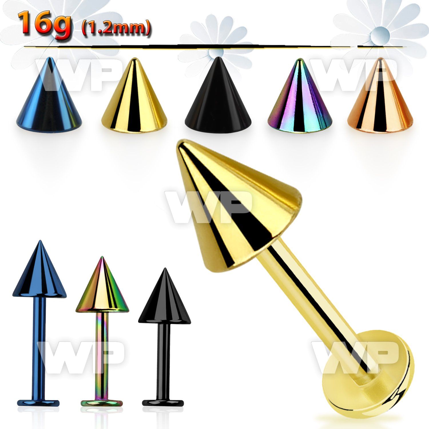 b4r6us3 ion plated 316 steel labret 1 2mm 5mm cone lower lip piercing