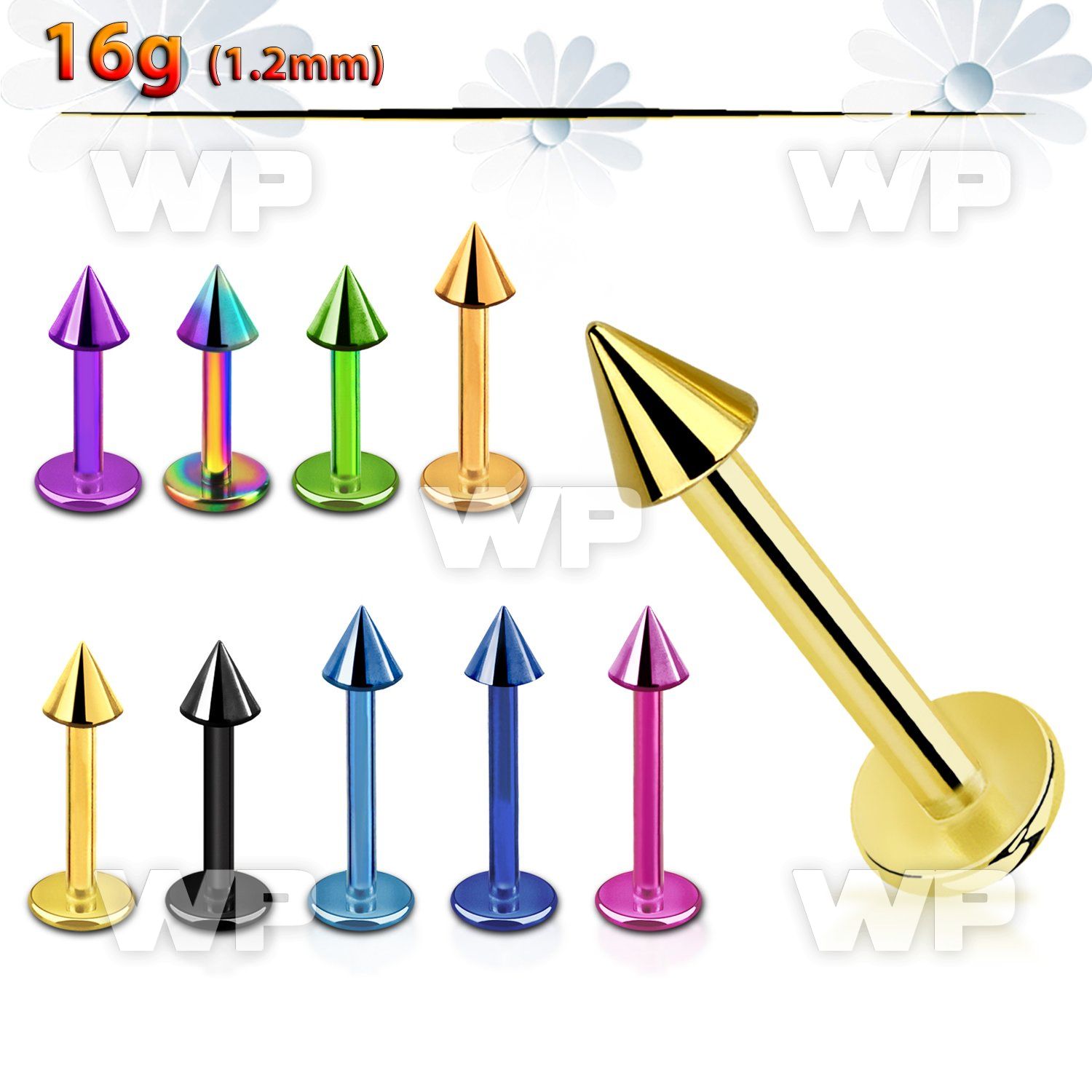 b4r6uz ion plated 316 steel labret 1 2mm 3mm cone lower lip piercing