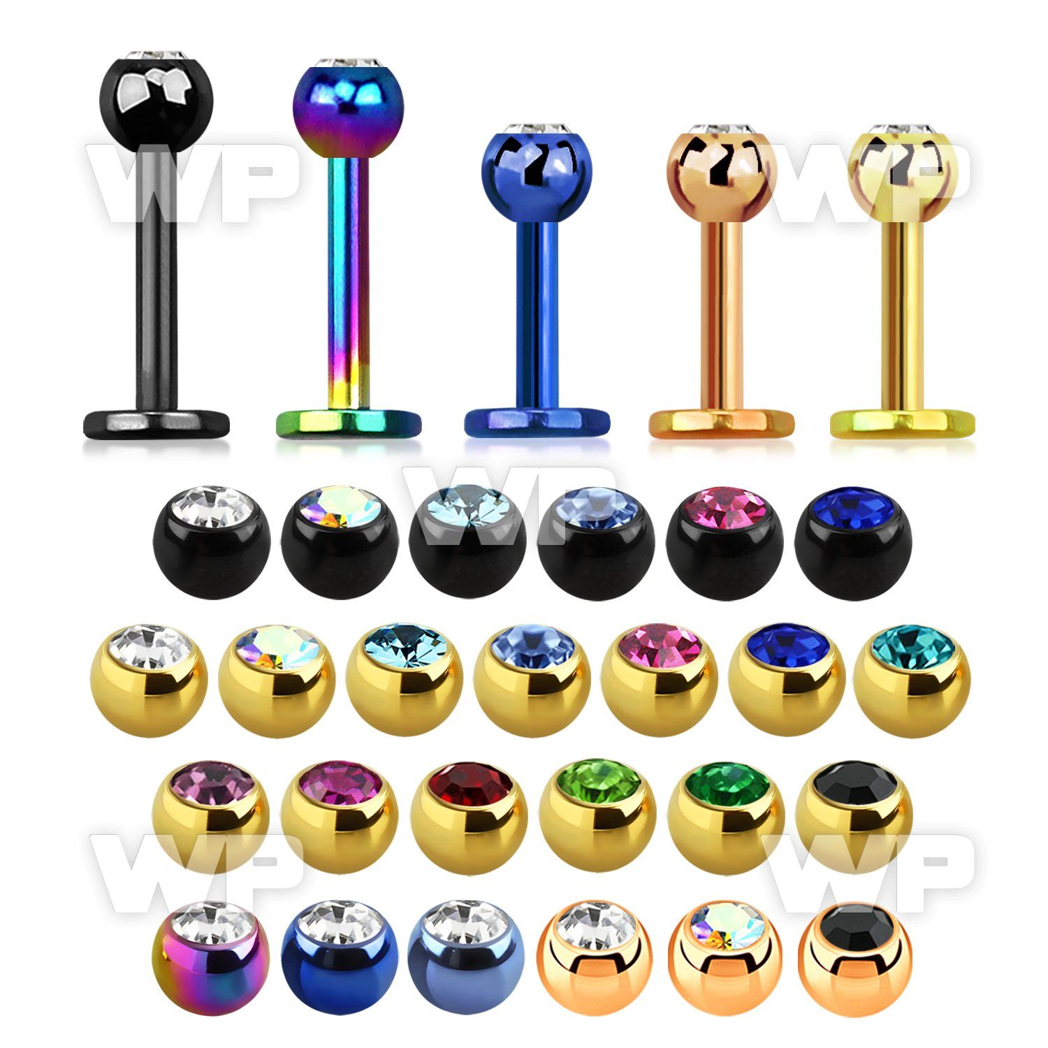 b4r6z ion plated 316 steel labret 1 2mm 3mm press fit jewel lower lip piercing